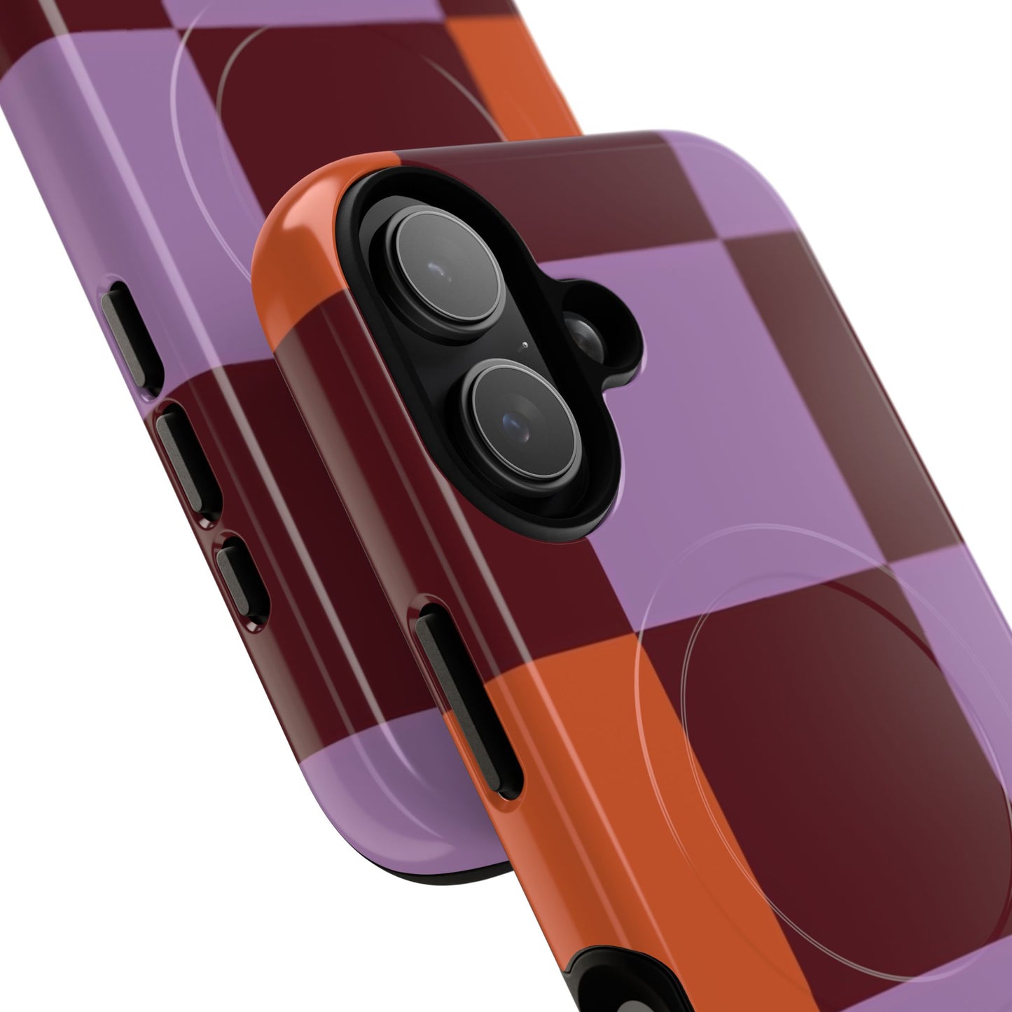 Retro Checker Magnetic Phone Case — Purple & Terracotta Geometric Protection
