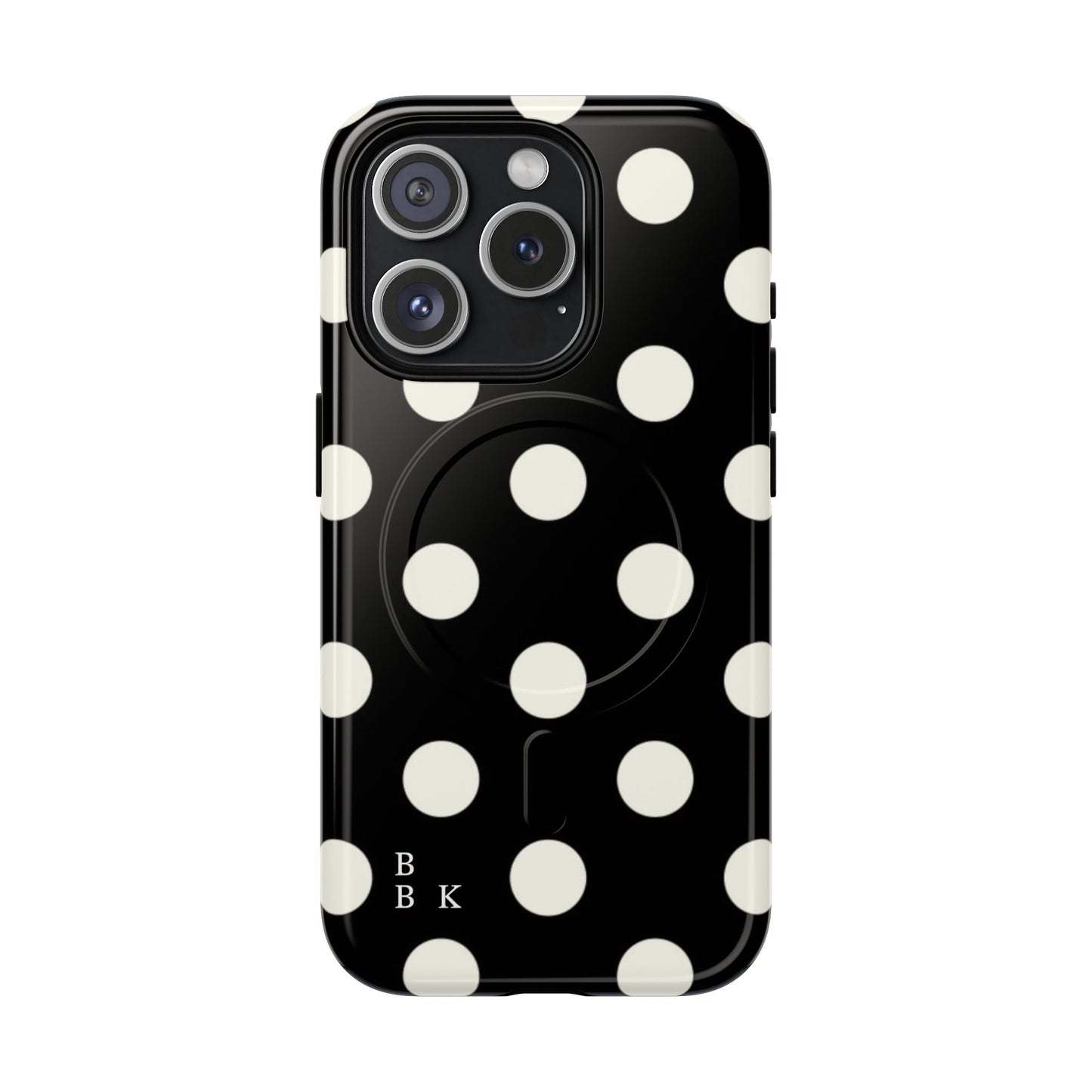 Polka Dot Tough Magnetic Phone Case — Black & White Protective MagSafe Case