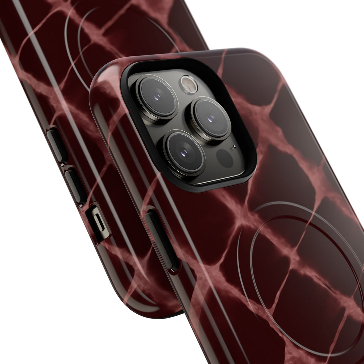Magnetic Phone Case — Burgundy Marble Tough Protective Cover