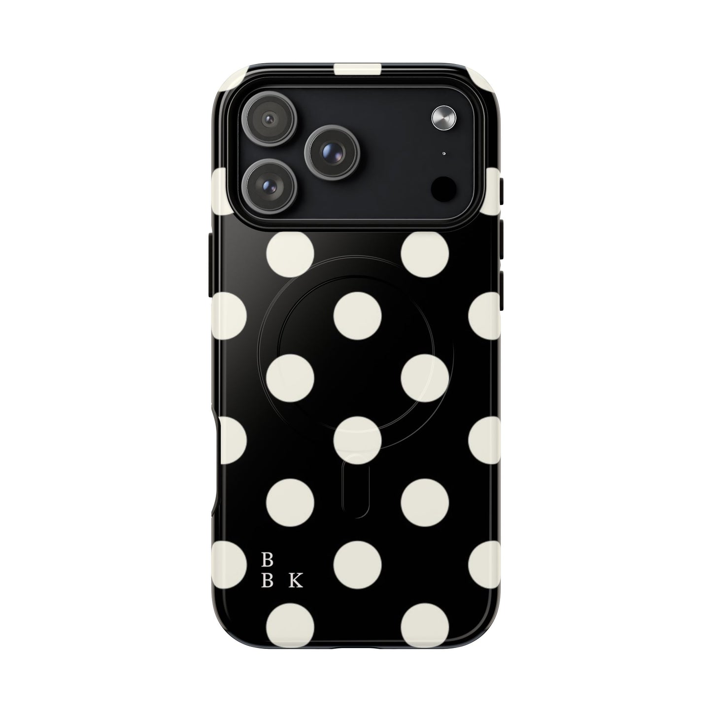 Polka Dot Tough Magnetic Phone Case — Black & White Protective MagSafe Case