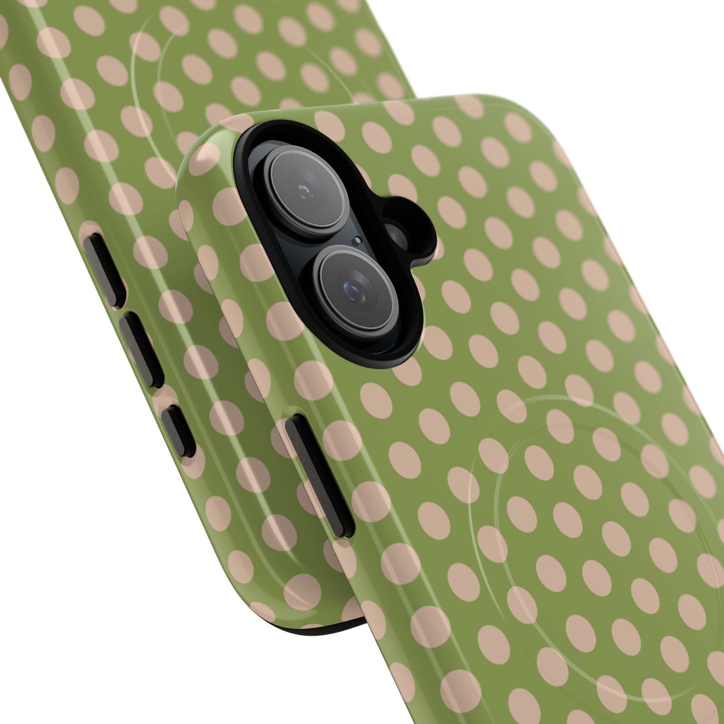 Polka Dot Magnetic Phone Case – Olive Green & Blush Dot Protective Cover