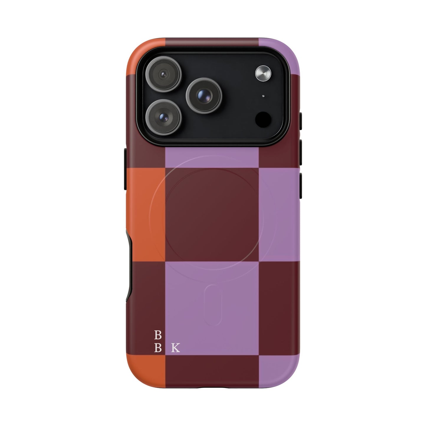 Retro Checker Magnetic Phone Case — Purple & Terracotta Geometric Protection