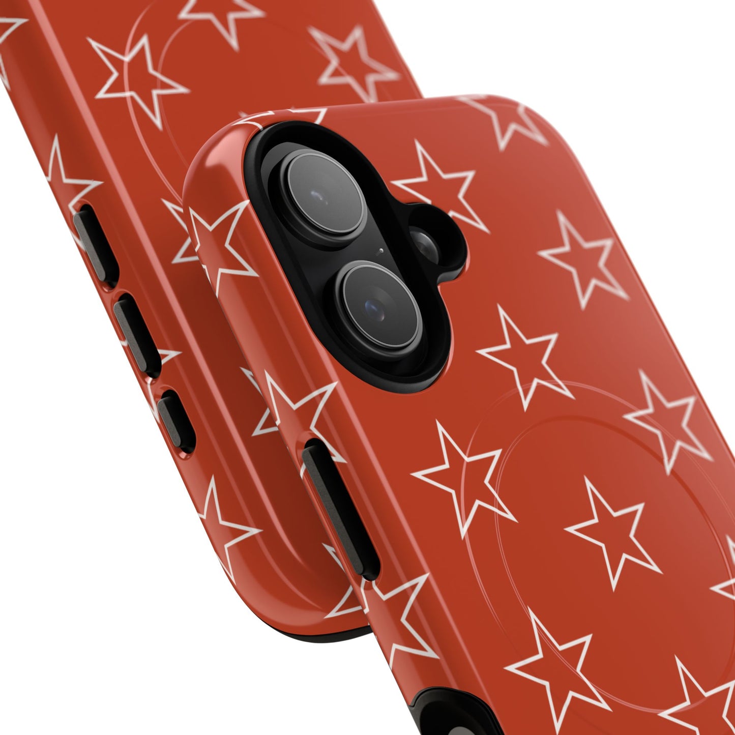 Star Pattern Tough Magnetic Phone Case — Rust Red Protective iPhone Cover