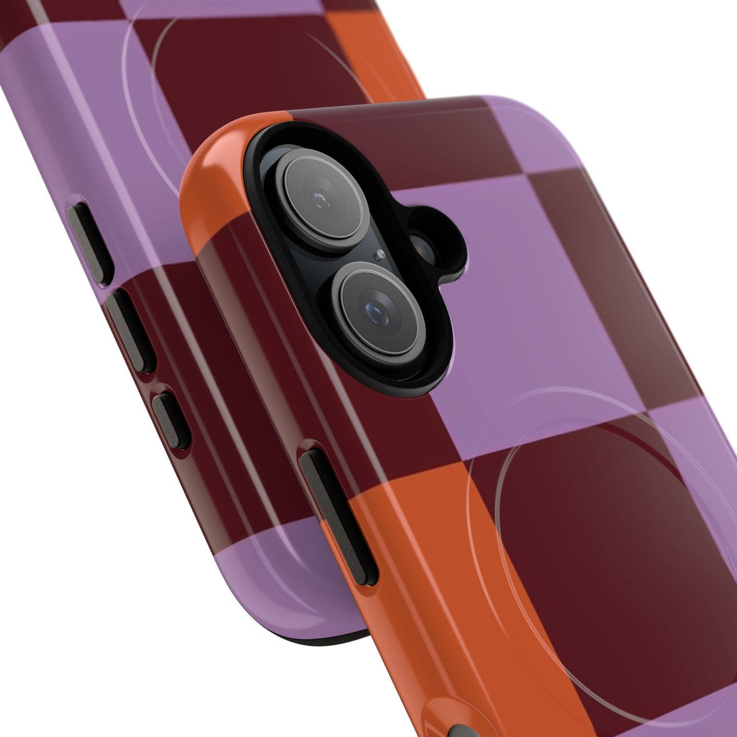 Retro Checker Magnetic Phone Case — Purple & Terracotta Geometric Protection