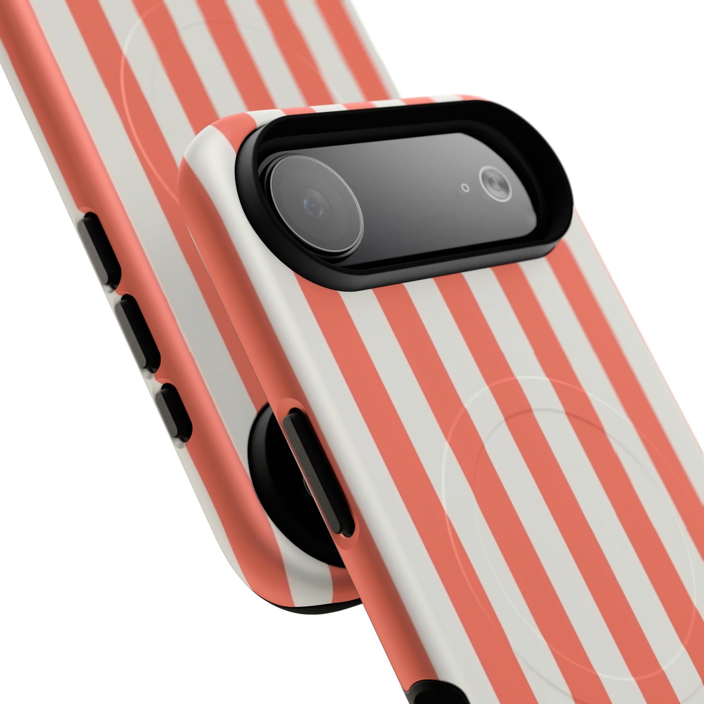 Striped Coral Magnetic Phone Case — Slim Protective Case with Vertical Red-White Stripes