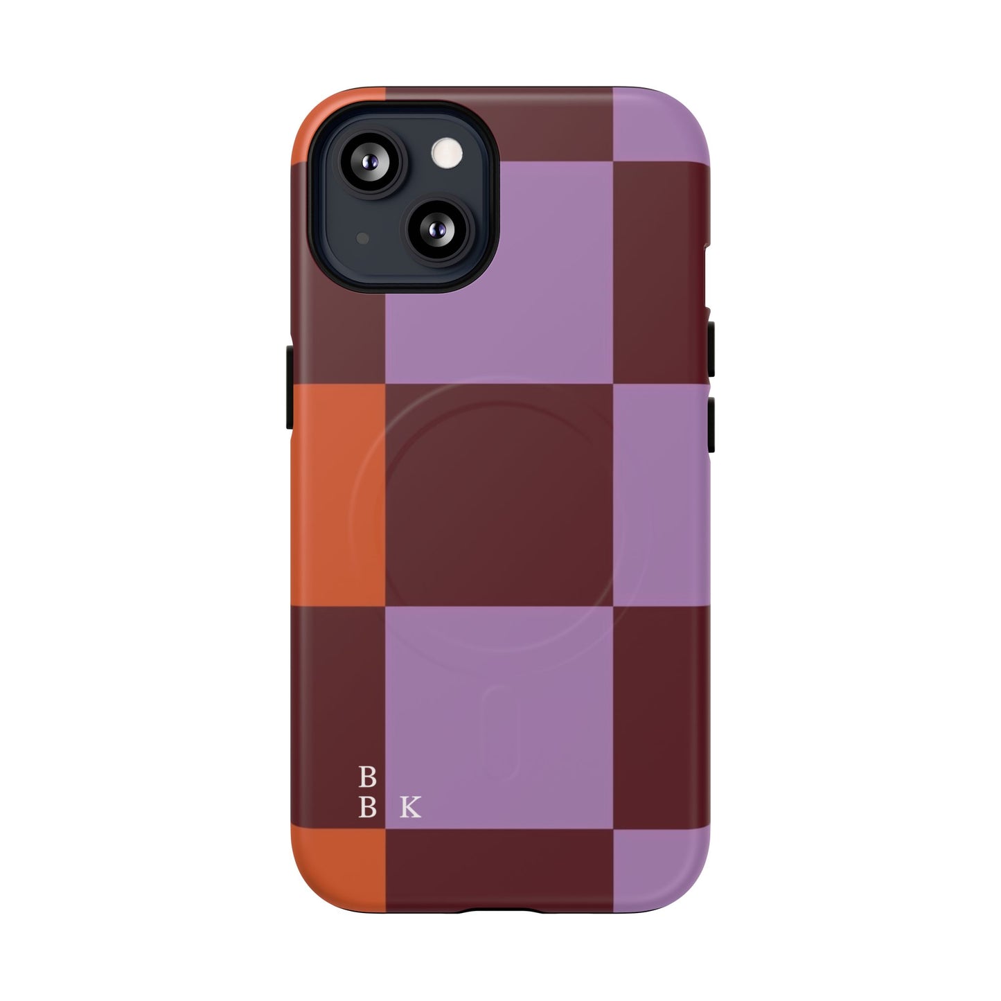 Retro Checker Magnetic Phone Case — Purple & Terracotta Geometric Protection