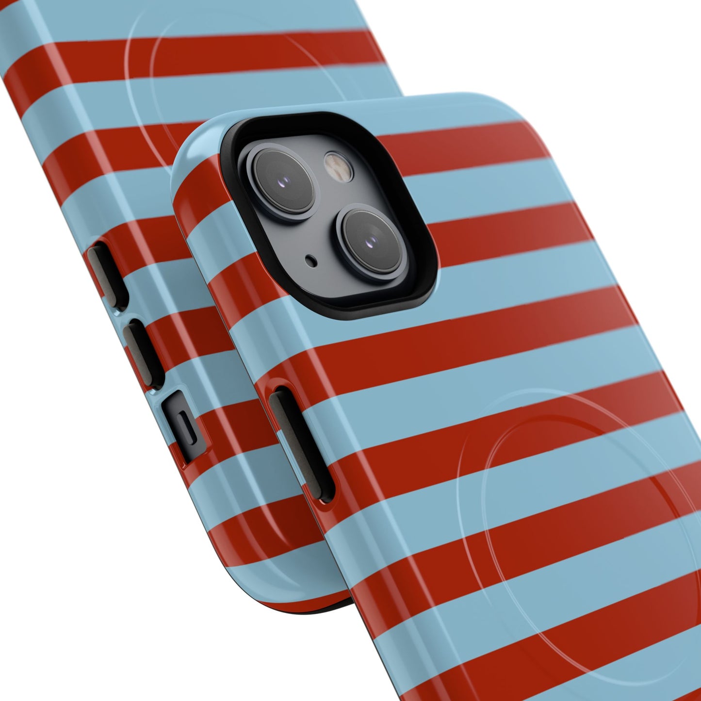 Striped Tough Magnetic Phone Case — Retro Red & Sky Blue