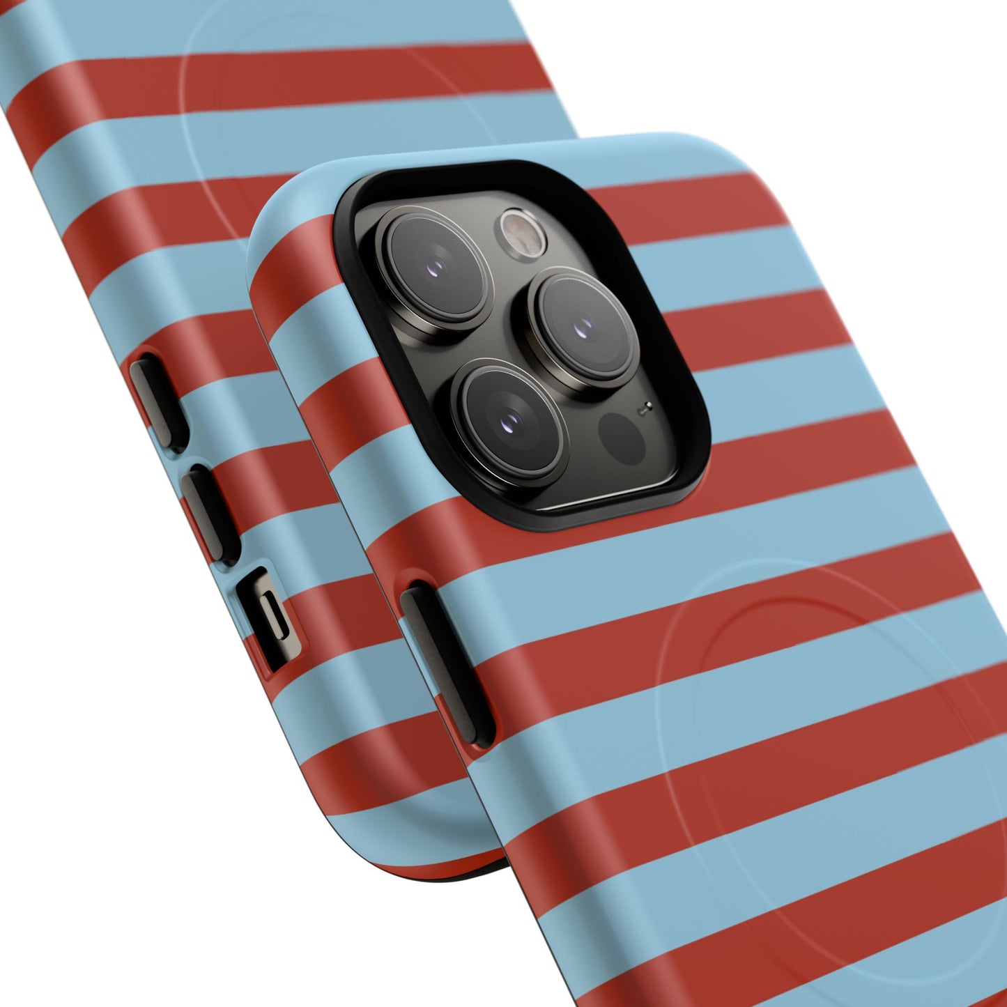 Striped Tough Magnetic Phone Case — Retro Red & Sky Blue