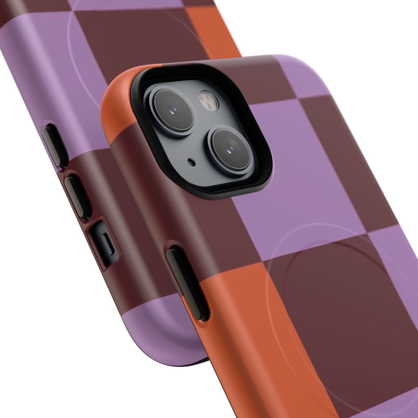 Retro Checker Magnetic Phone Case — Purple & Terracotta Geometric Protection