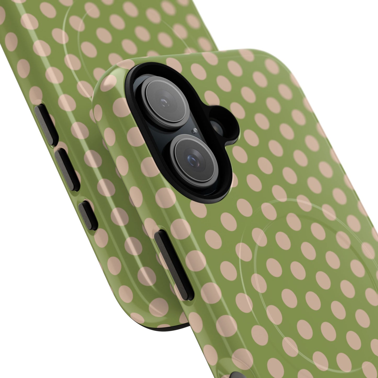 Polka Dot Magnetic Phone Case – Olive Green & Blush Dot Protective Cover