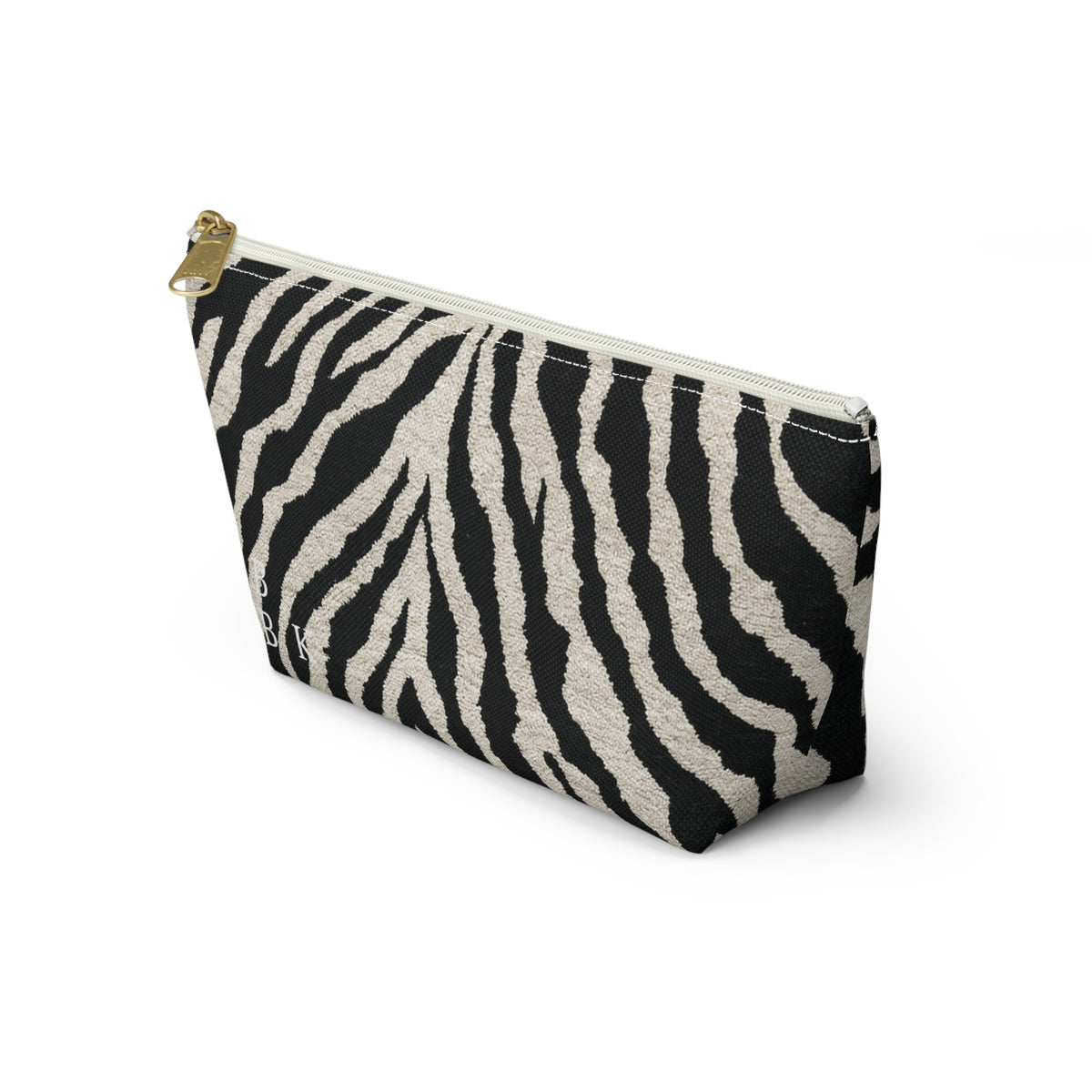 Zebra Print Accessory Pouch — Monogram Cosmetic Bag with T-Bottom
