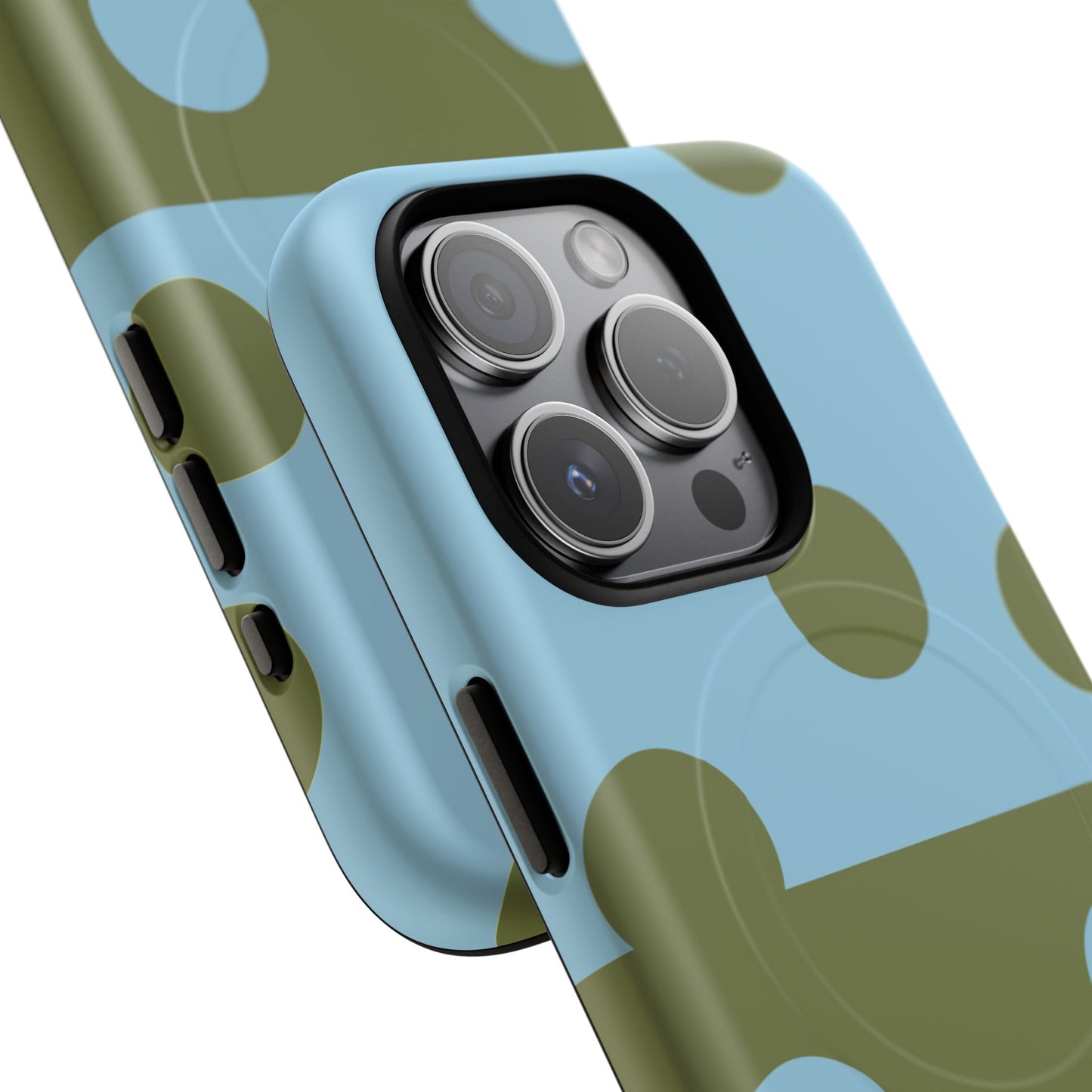 Polka Dot Magnetic Phone Case — Blue & Olive Protective Snap-On Cover