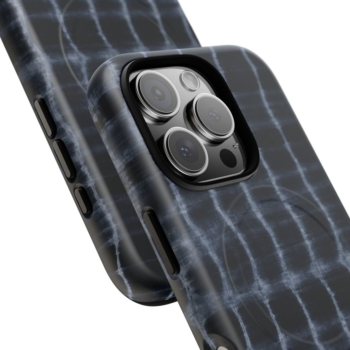 Magnetic Phone Case — Black Tie-Dye Tough Protective Cover with MagSafe