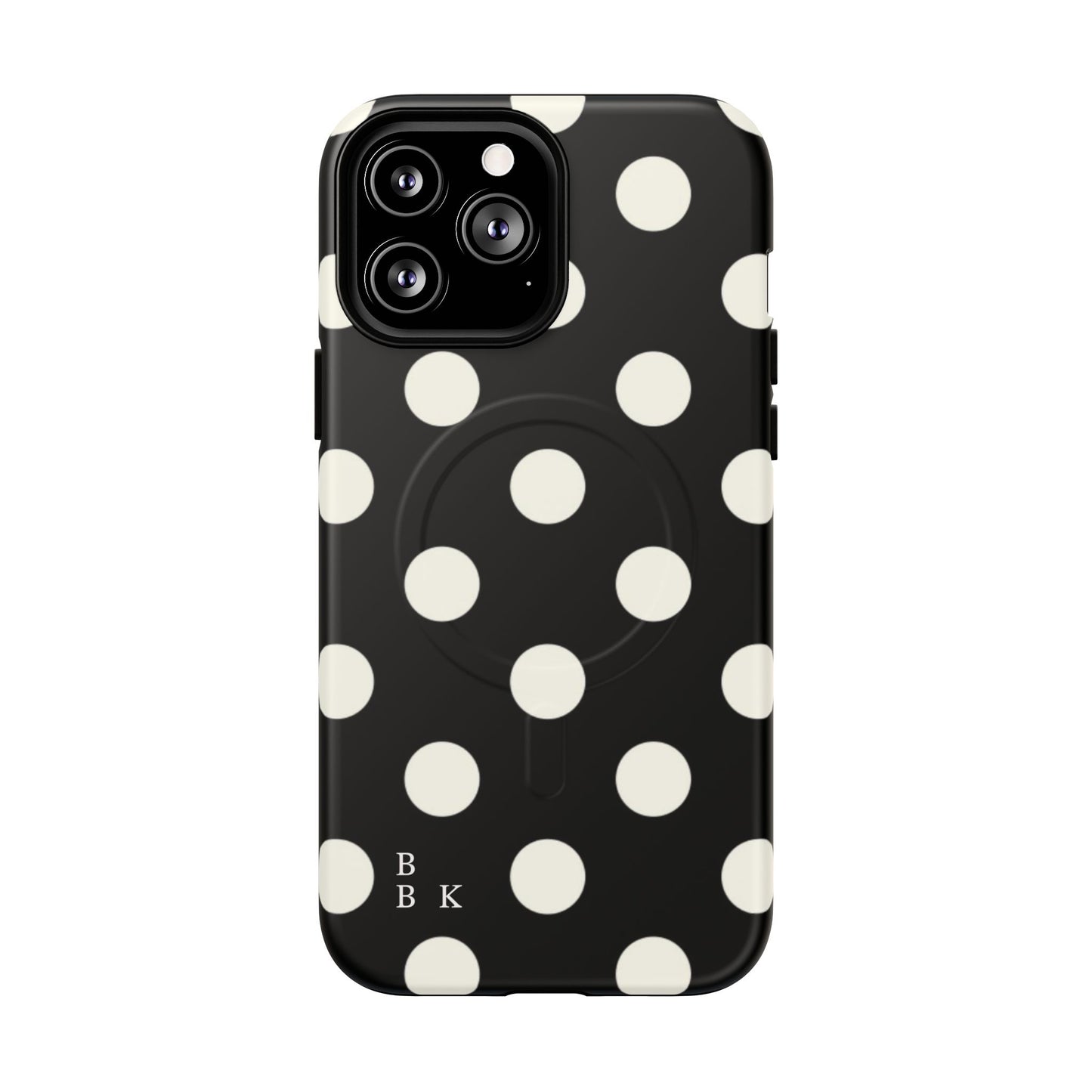Polka Dot Tough Magnetic Phone Case — Black & White Protective MagSafe Case
