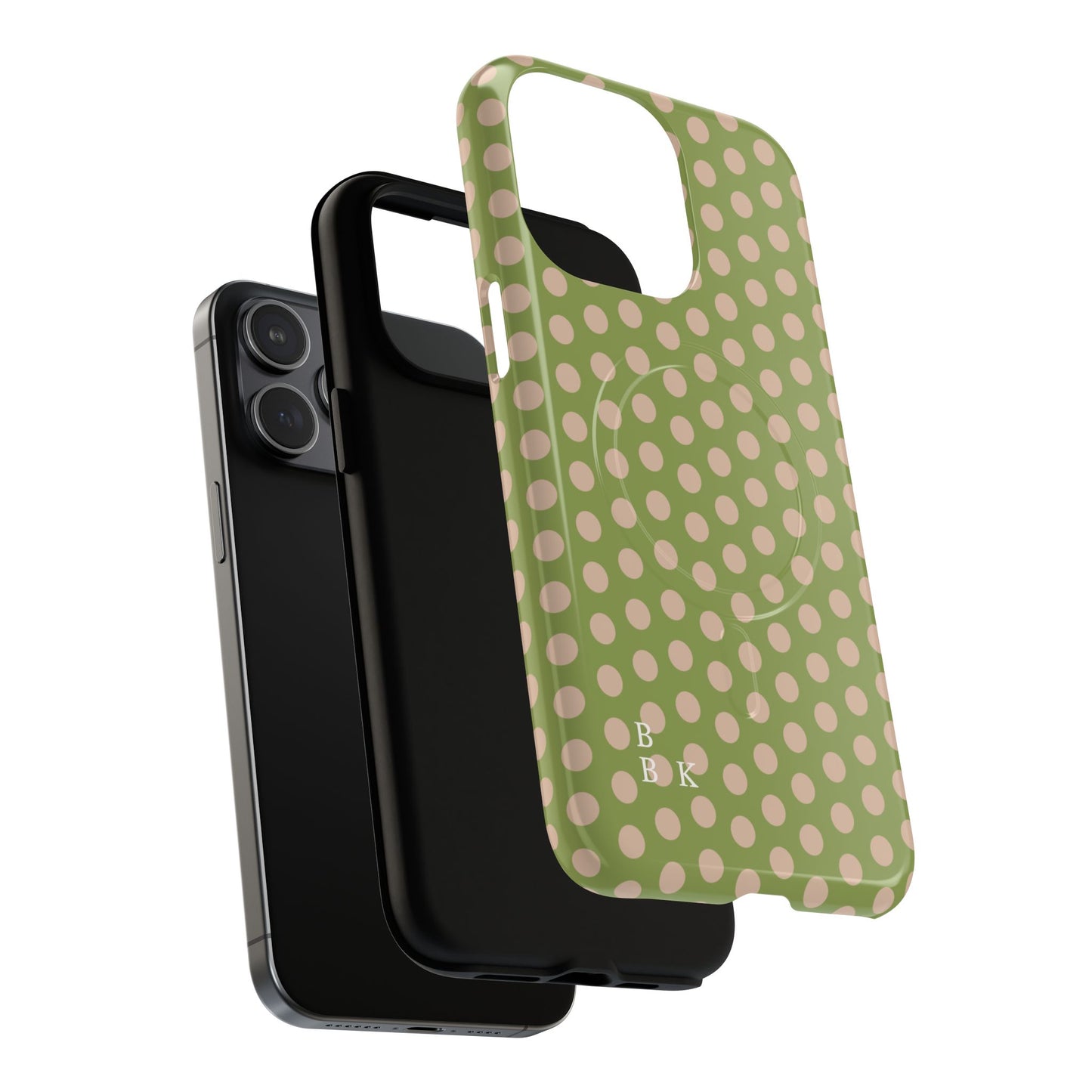 Polka Dot Magnetic Phone Case – Olive Green & Blush Dot Protective Cover