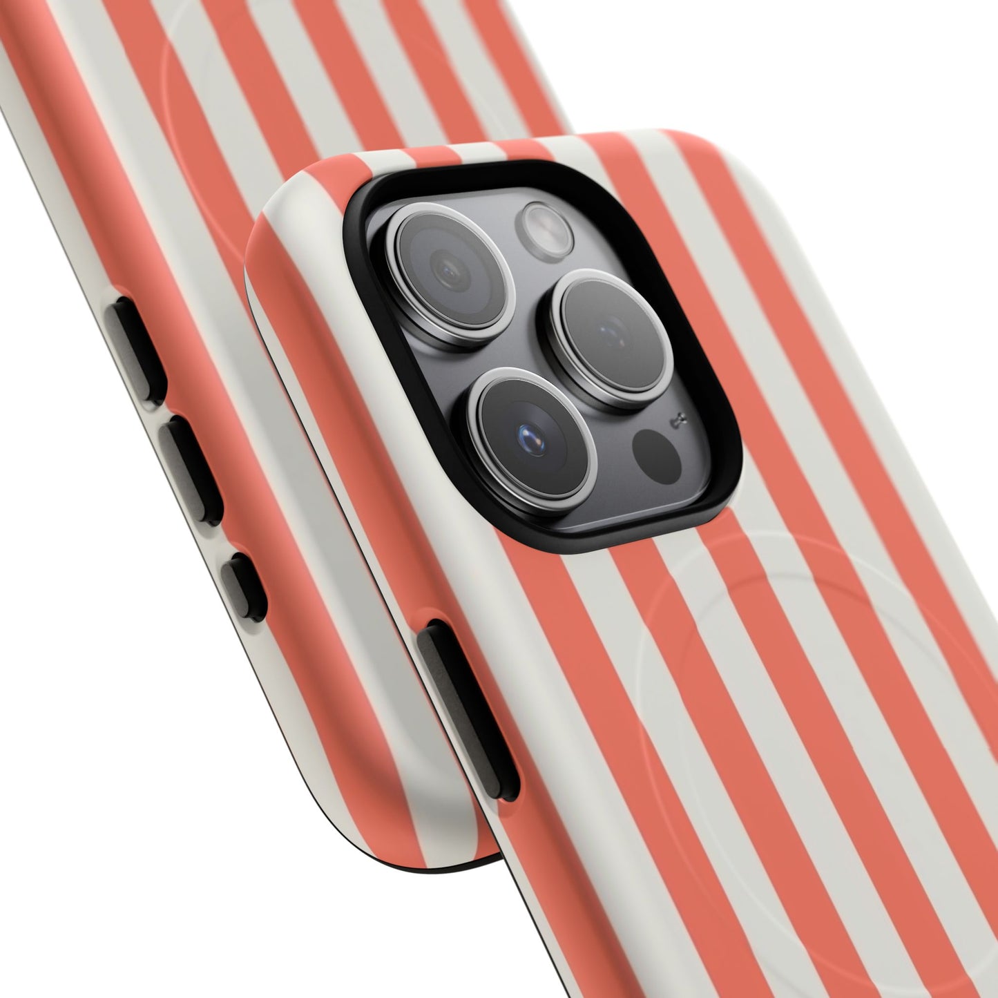 Striped Coral Magnetic Phone Case — Slim Protective Case with Vertical Red-White Stripes