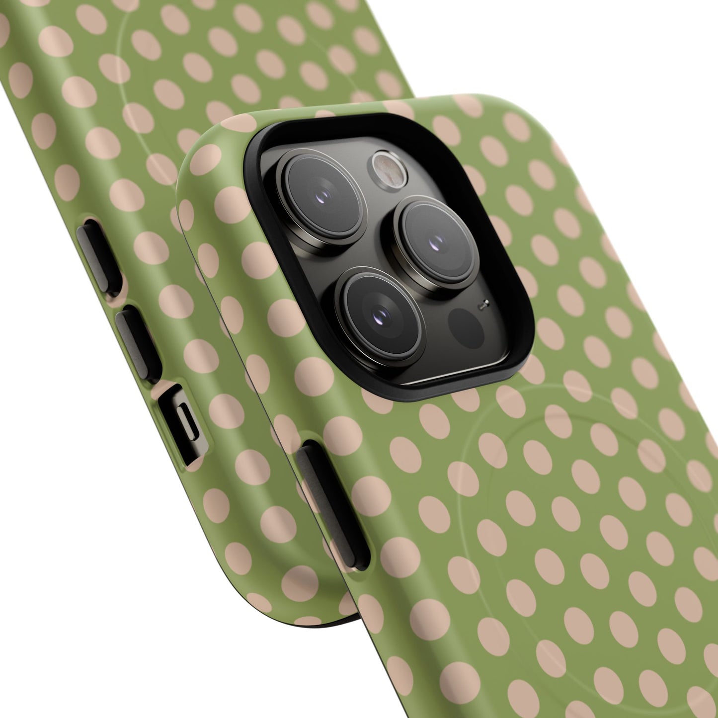 Polka Dot Magnetic Phone Case – Olive Green & Blush Dot Protective Cover