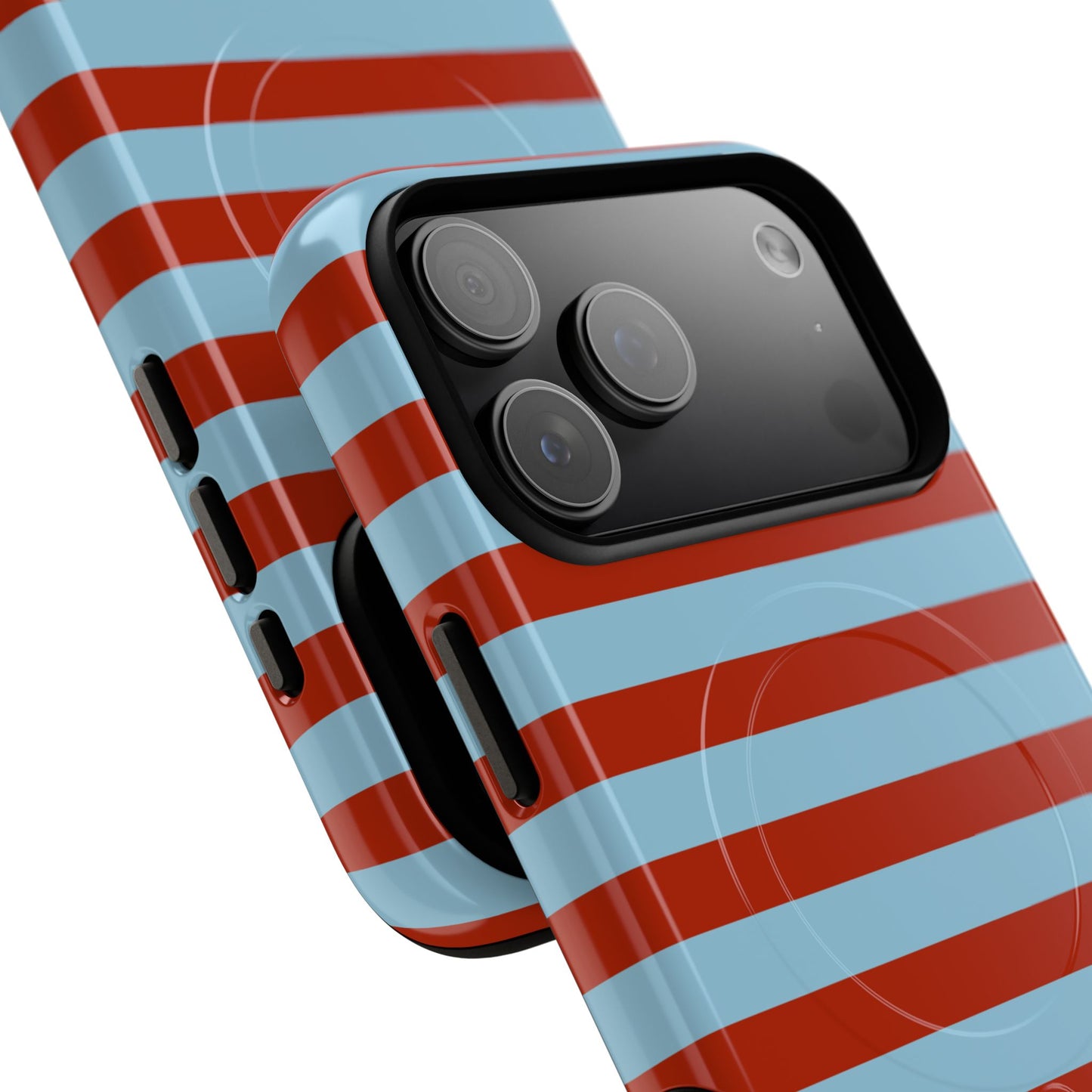 Striped Tough Magnetic Phone Case — Retro Red & Sky Blue