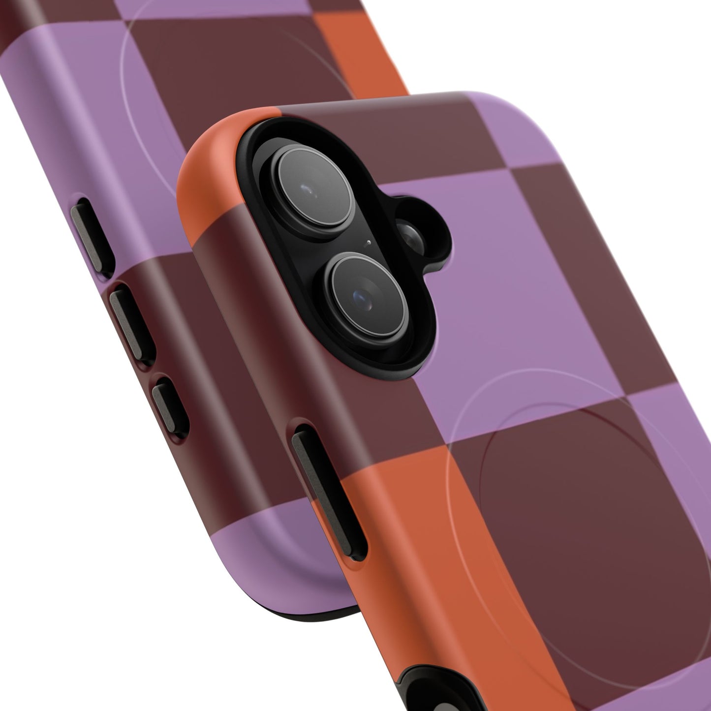 Retro Checker Magnetic Phone Case — Purple & Terracotta Geometric Protection