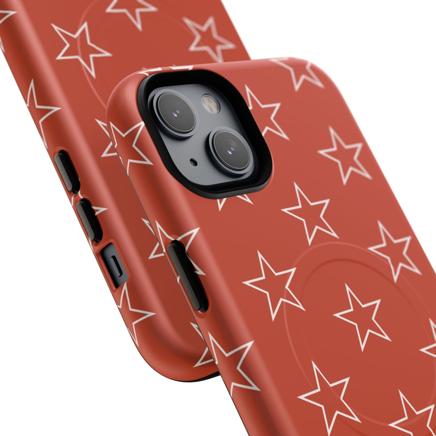 Star Pattern Tough Magnetic Phone Case — Rust Red Protective iPhone Cover