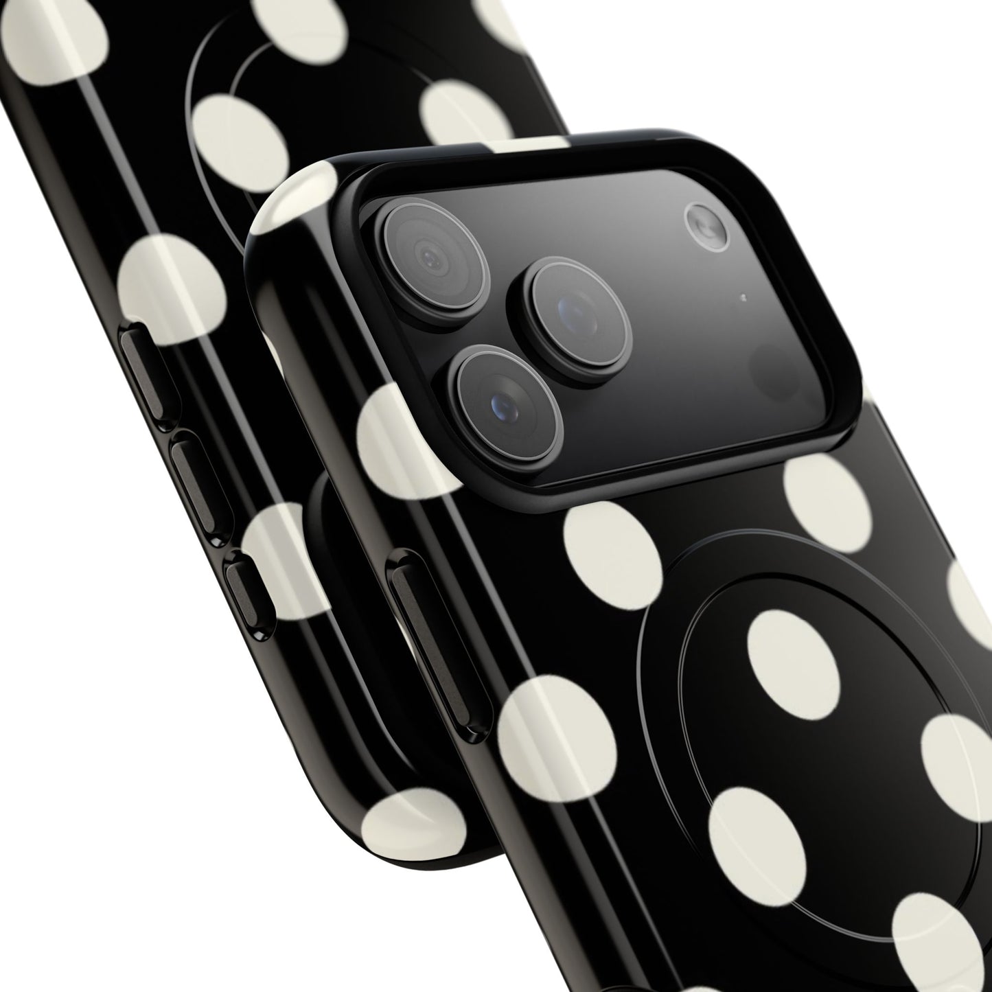 Polka Dot Tough Magnetic Phone Case — Black & White Protective MagSafe Case