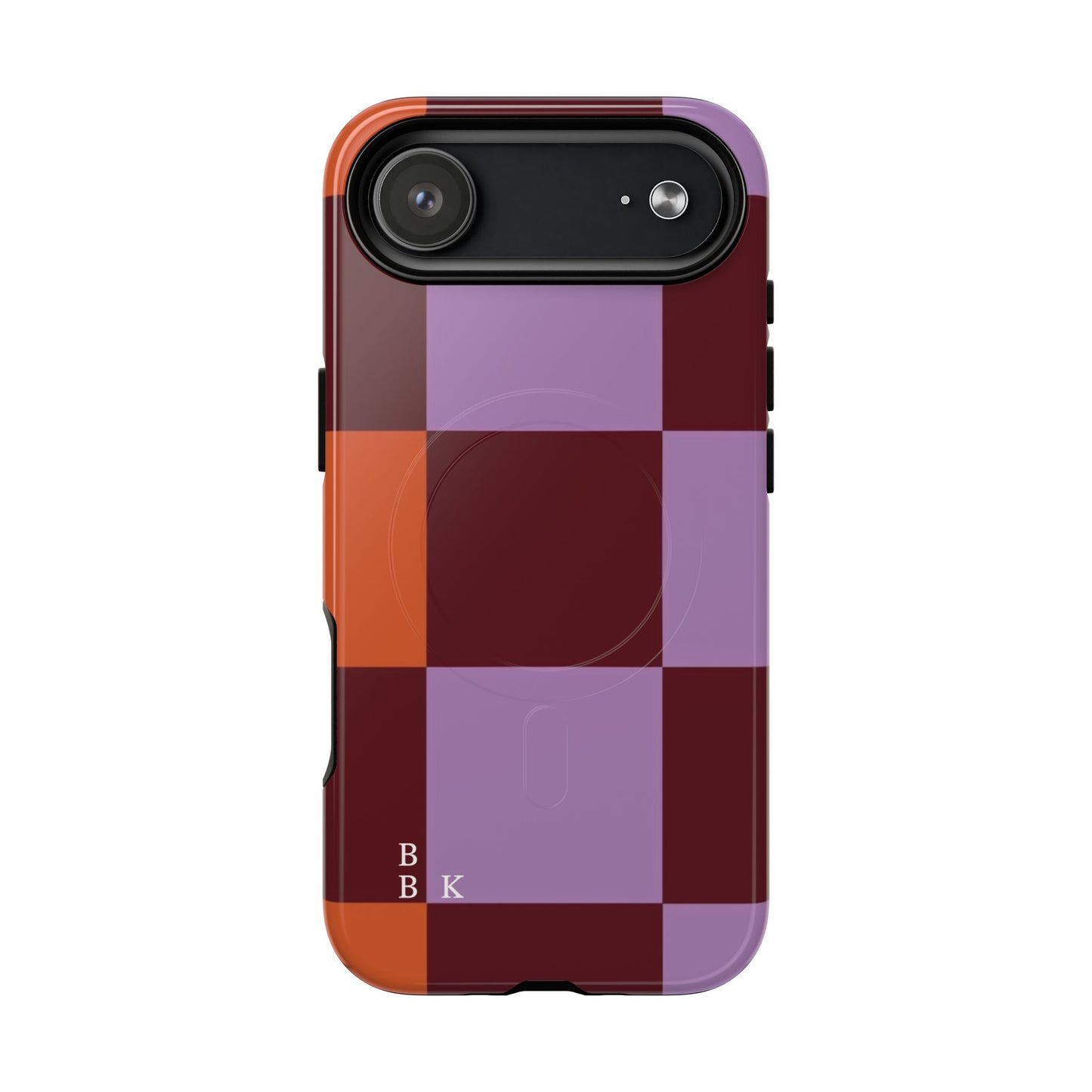 Retro Checker Magnetic Phone Case — Purple & Terracotta Geometric Protection
