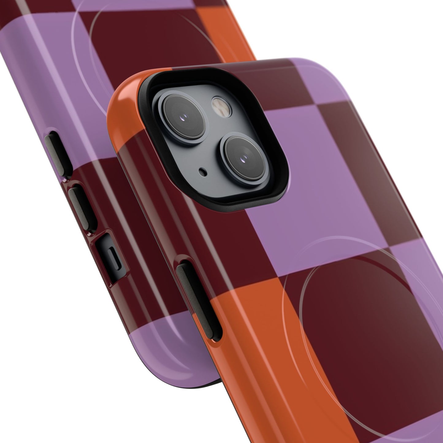 Retro Checker Magnetic Phone Case — Purple & Terracotta Geometric Protection