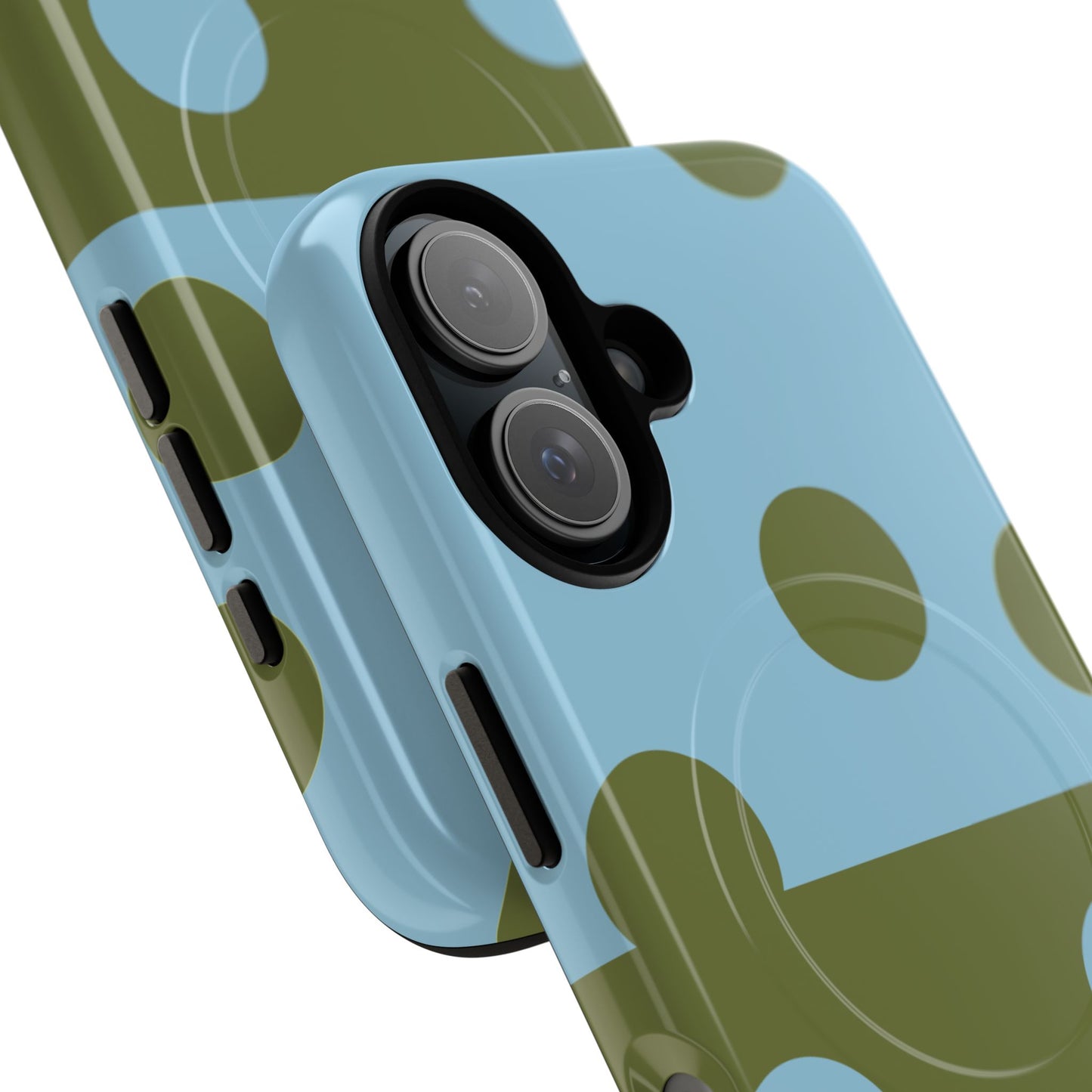 Polka Dot Magnetic Phone Case — Blue & Olive Protective Snap-On Cover