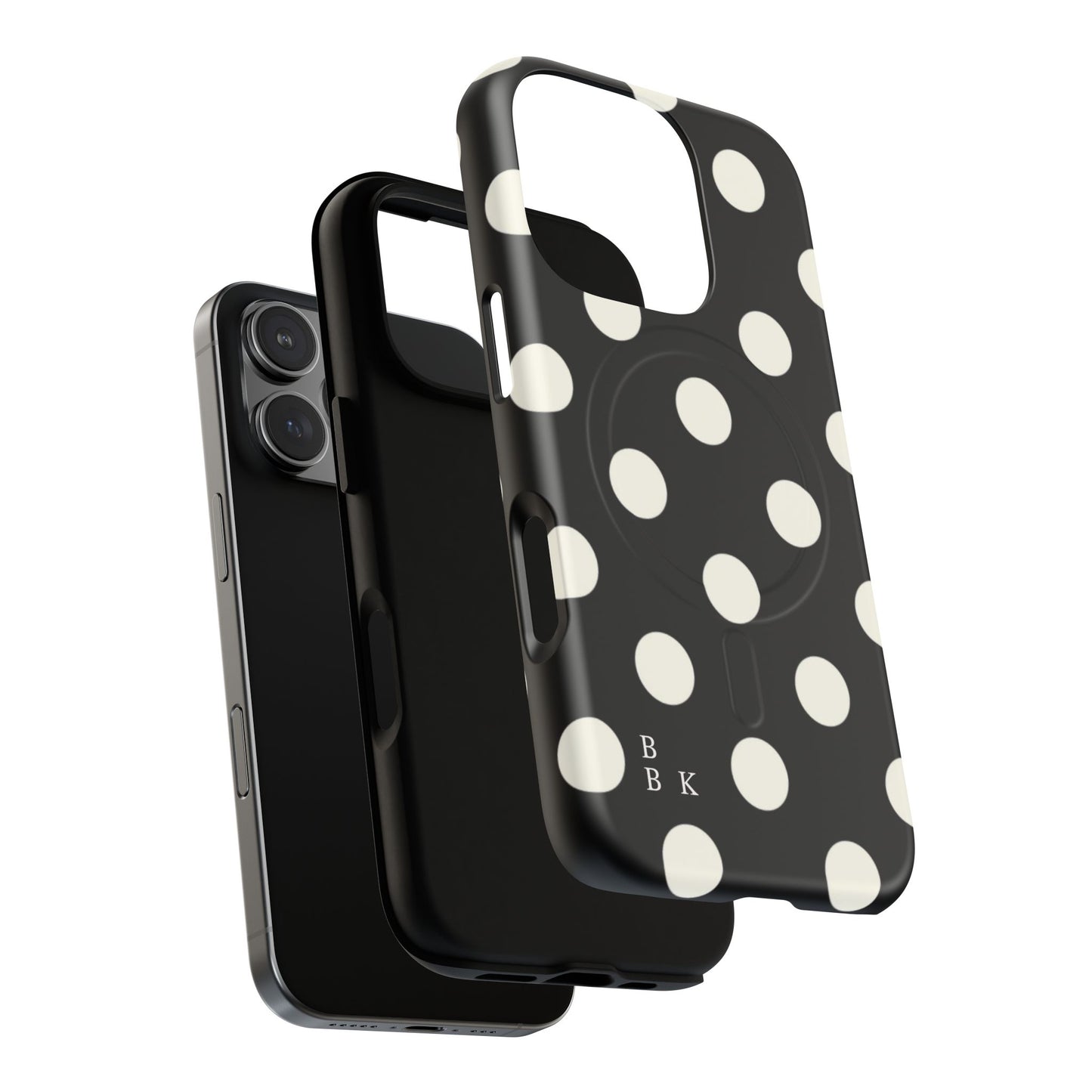 Polka Dot Tough Magnetic Phone Case — Black & White Protective MagSafe Case