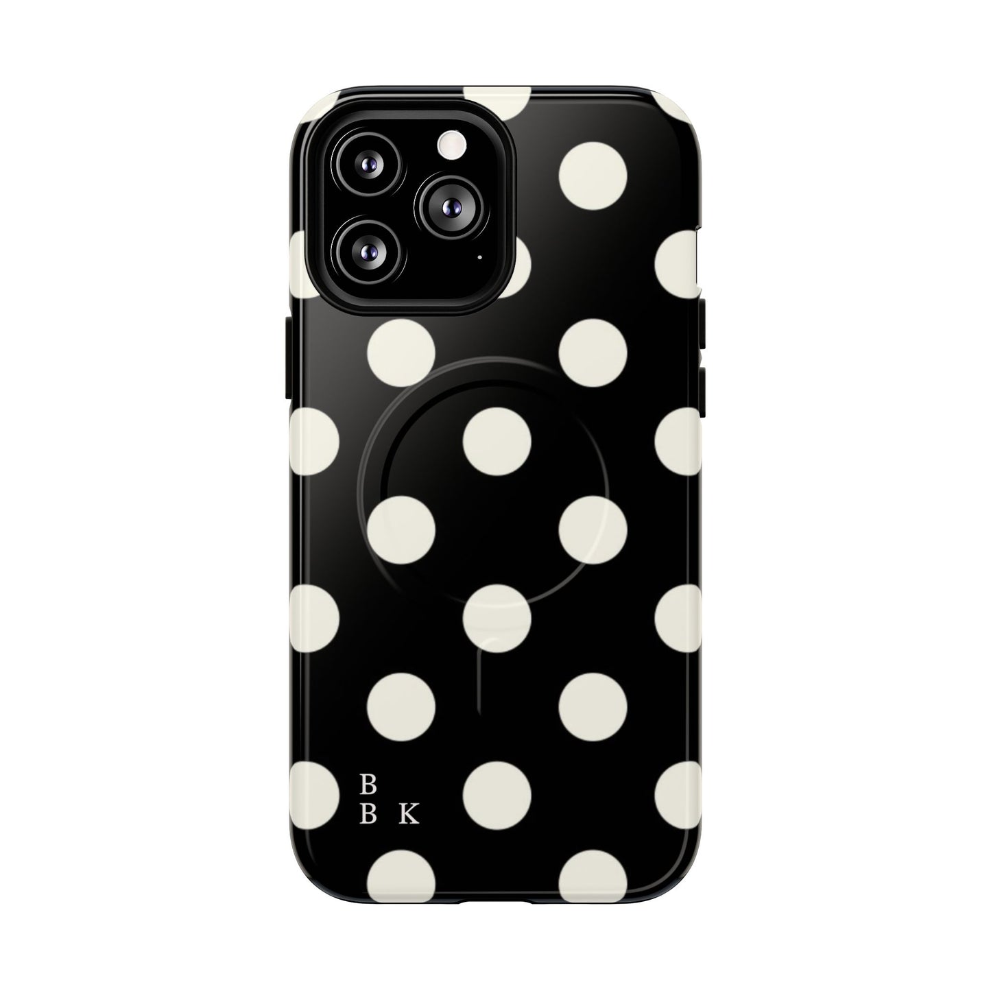 Polka Dot Tough Magnetic Phone Case — Black & White Protective MagSafe Case