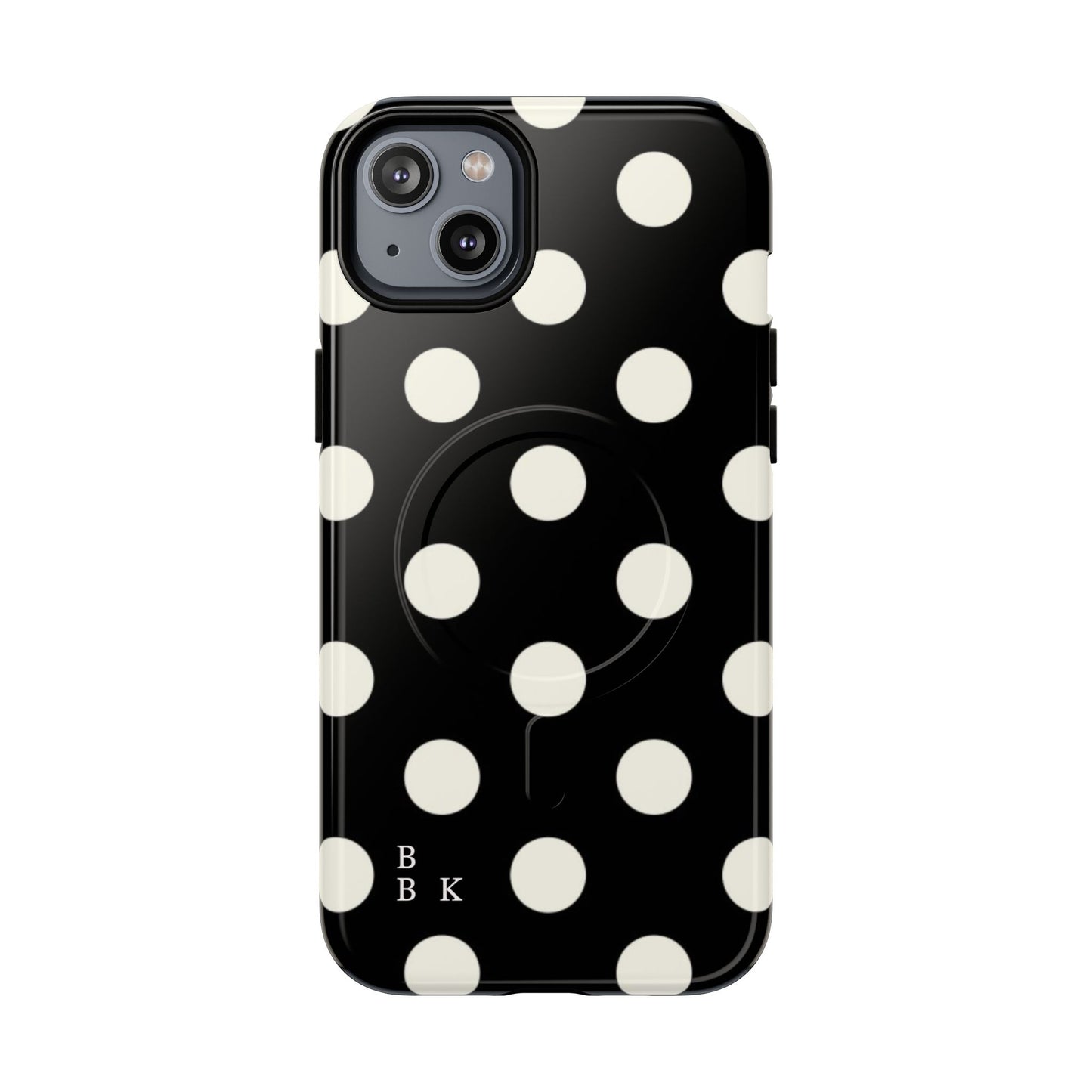 Polka Dot Tough Magnetic Phone Case — Black & White Protective MagSafe Case