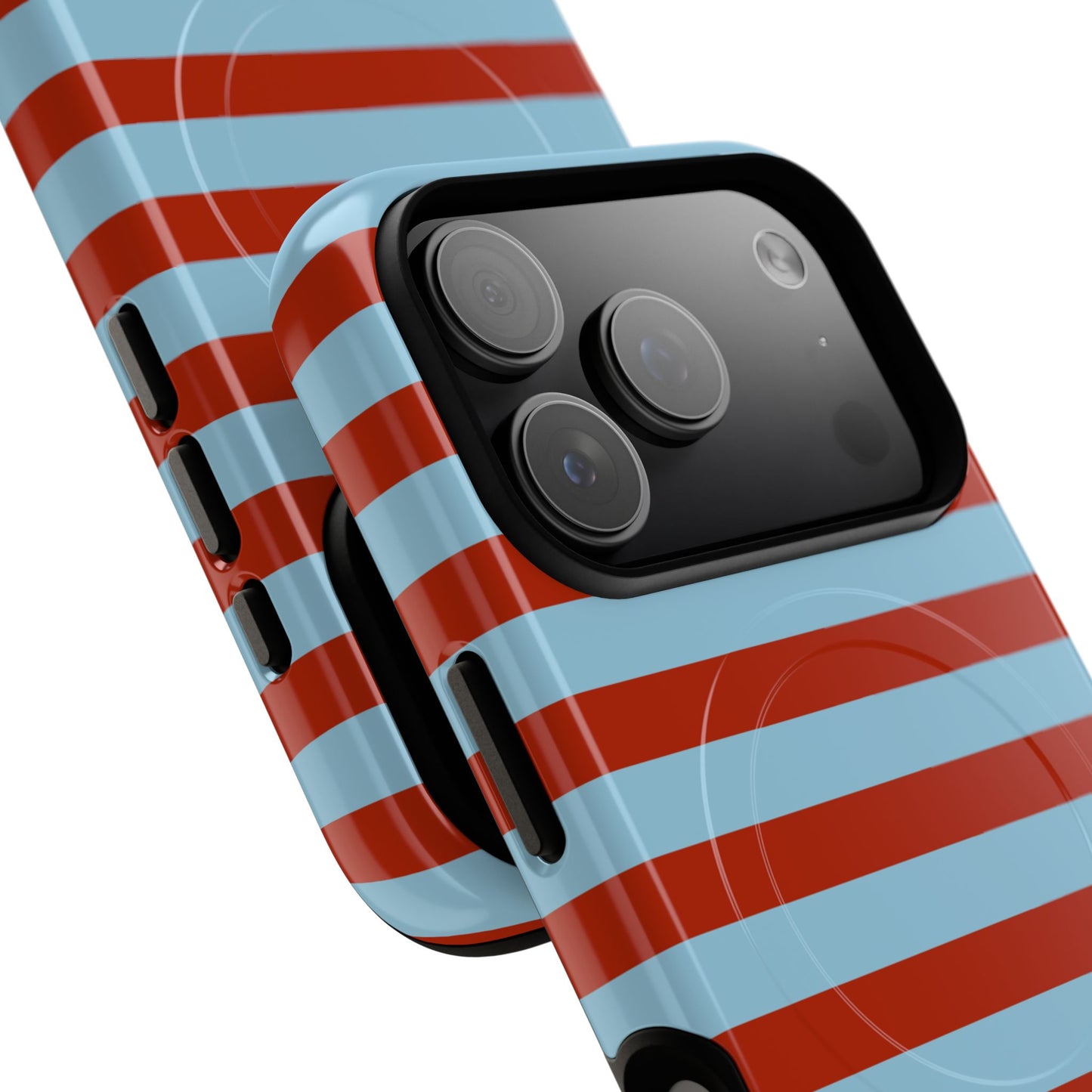 Striped Tough Magnetic Phone Case — Retro Red & Sky Blue