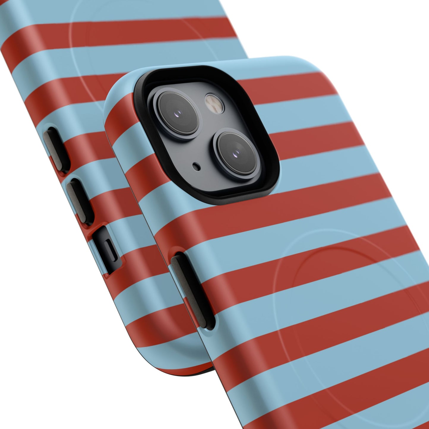 Striped Tough Magnetic Phone Case — Retro Red & Sky Blue