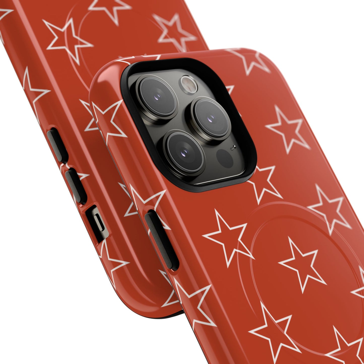Star Pattern Tough Magnetic Phone Case — Rust Red Protective iPhone Cover