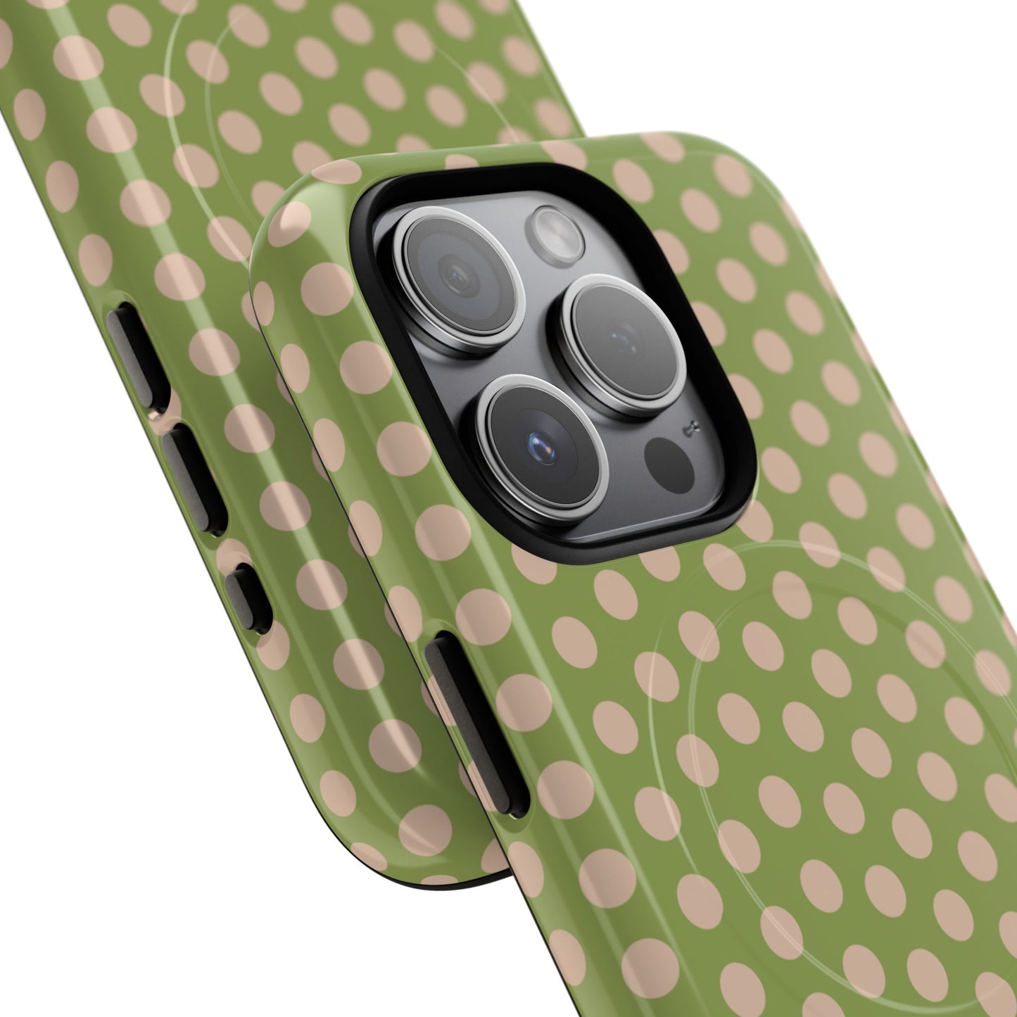 Polka Dot Magnetic Phone Case – Olive Green & Blush Dot Protective Cover