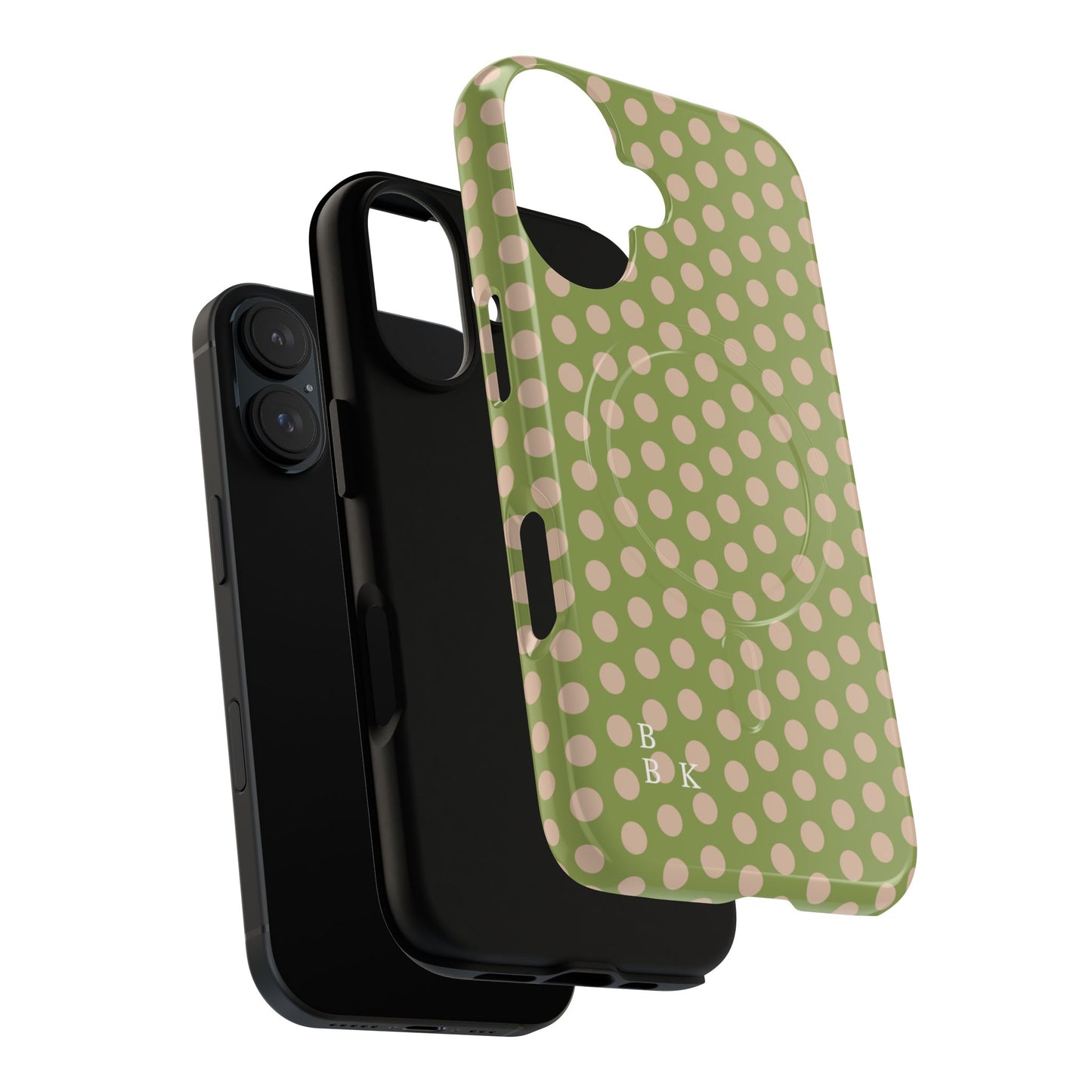 Polka Dot Magnetic Phone Case – Olive Green & Blush Dot Protective Cover