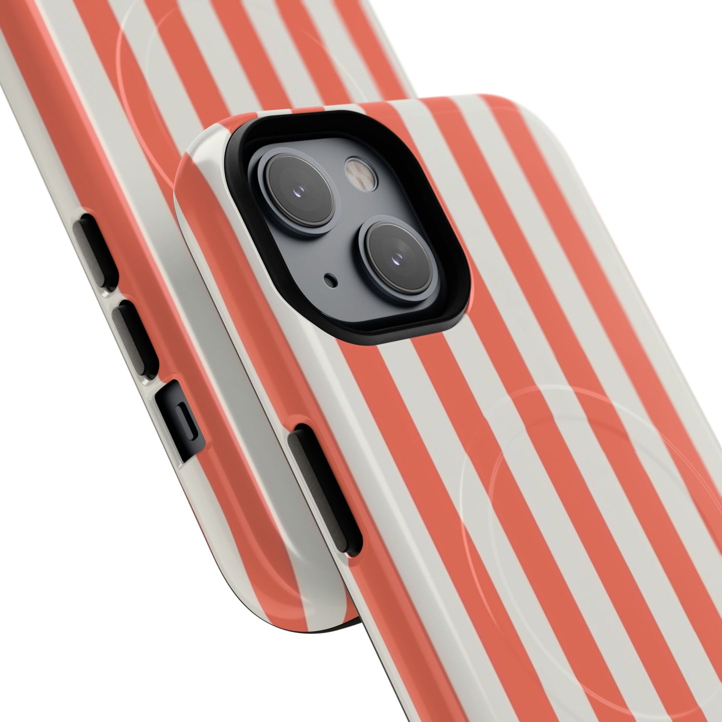 Striped Coral Magnetic Phone Case — Slim Protective Case with Vertical Red-White Stripes