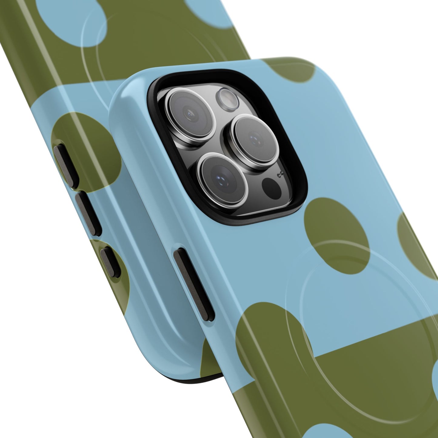 Polka Dot Magnetic Phone Case — Blue & Olive Protective Snap-On Cover