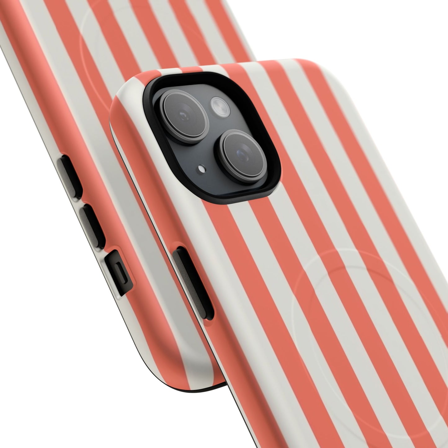 Striped Coral Magnetic Phone Case — Slim Protective Case with Vertical Red-White Stripes