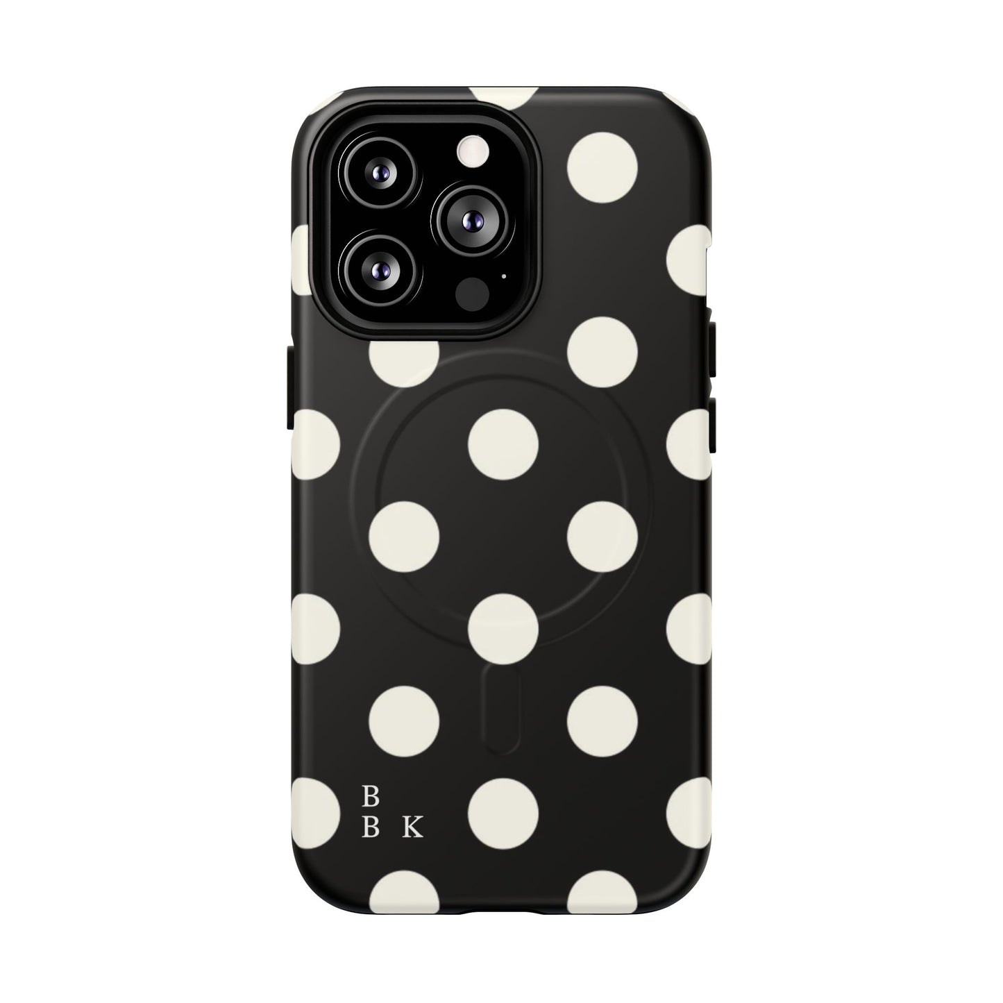 Polka Dot Tough Magnetic Phone Case — Black & White Protective MagSafe Case