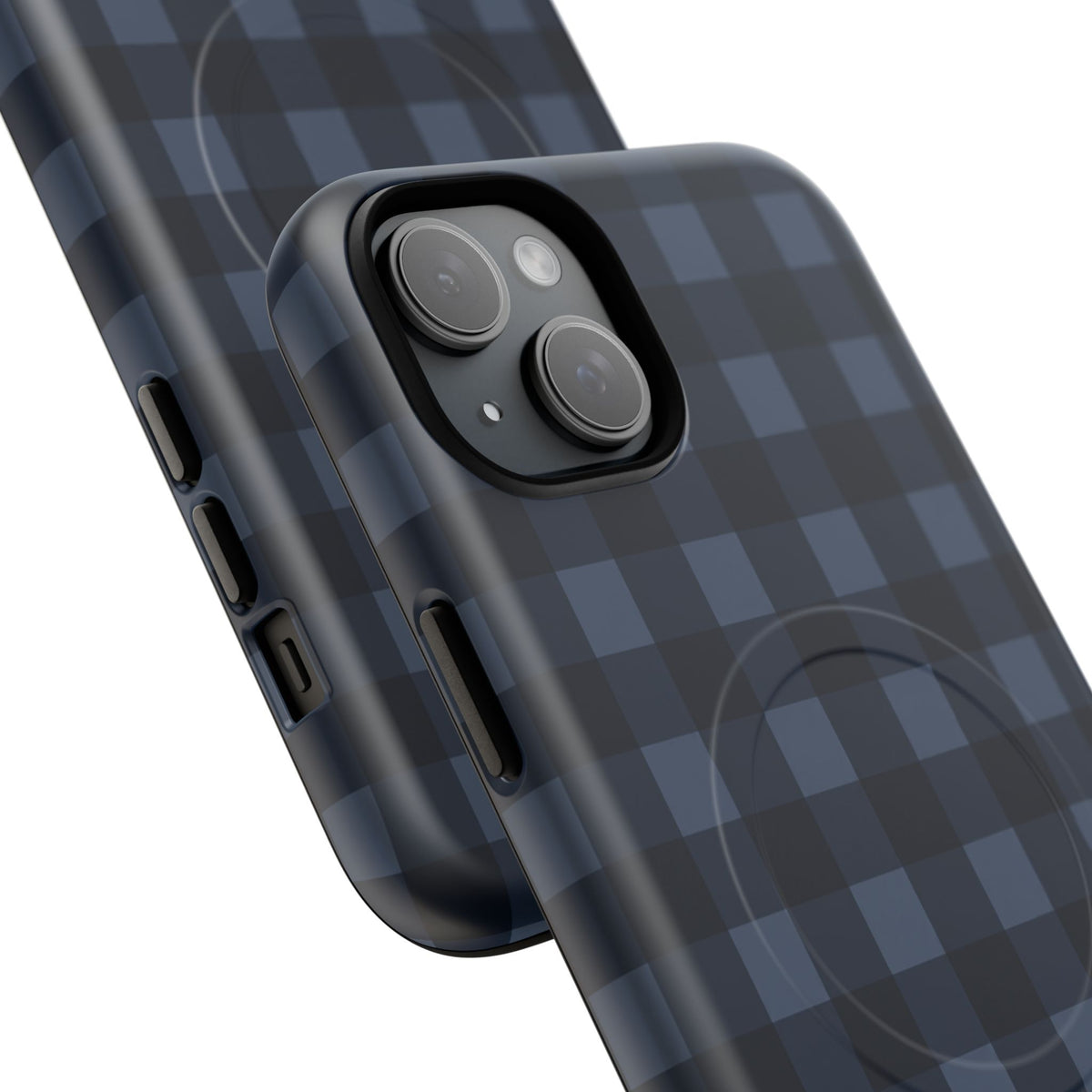 Plaid Magnetic Phone Case — Navy Buffalo Check Tough MagSafe-Compatible Case