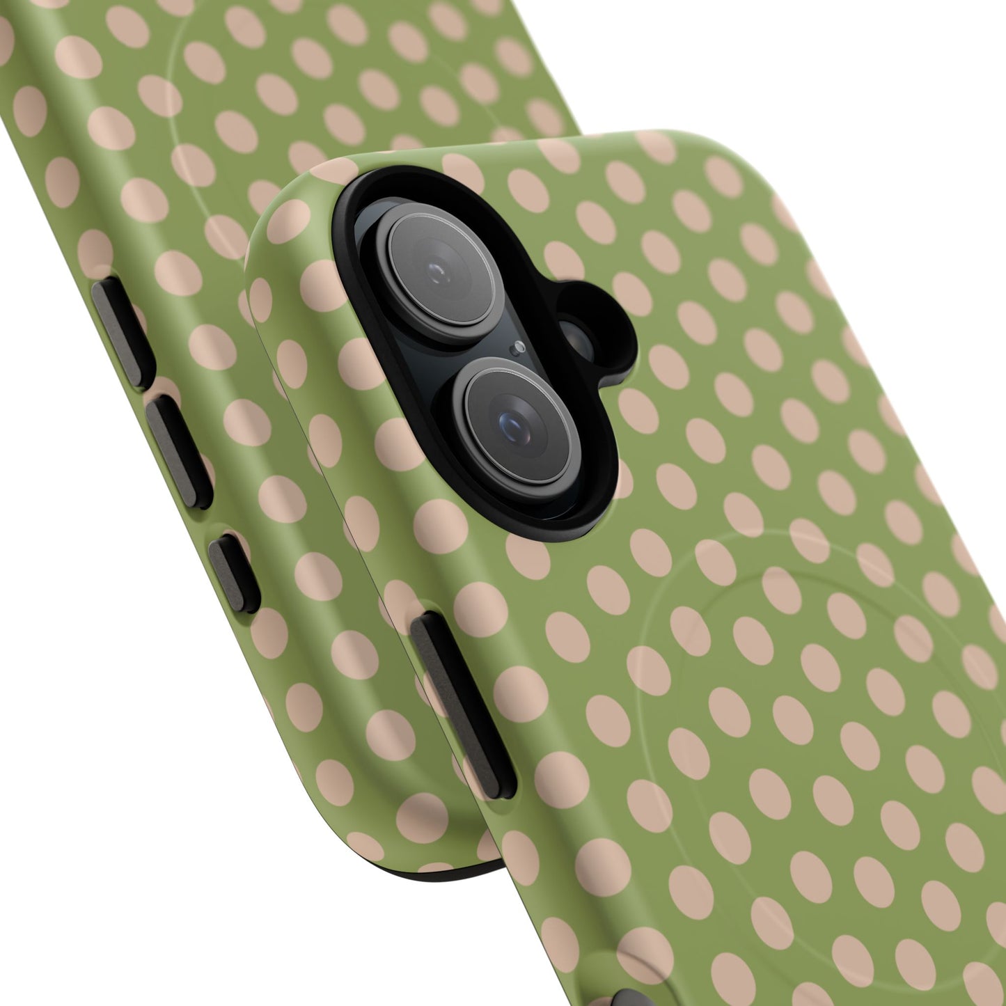 Polka Dot Magnetic Phone Case – Olive Green & Blush Dot Protective Cover