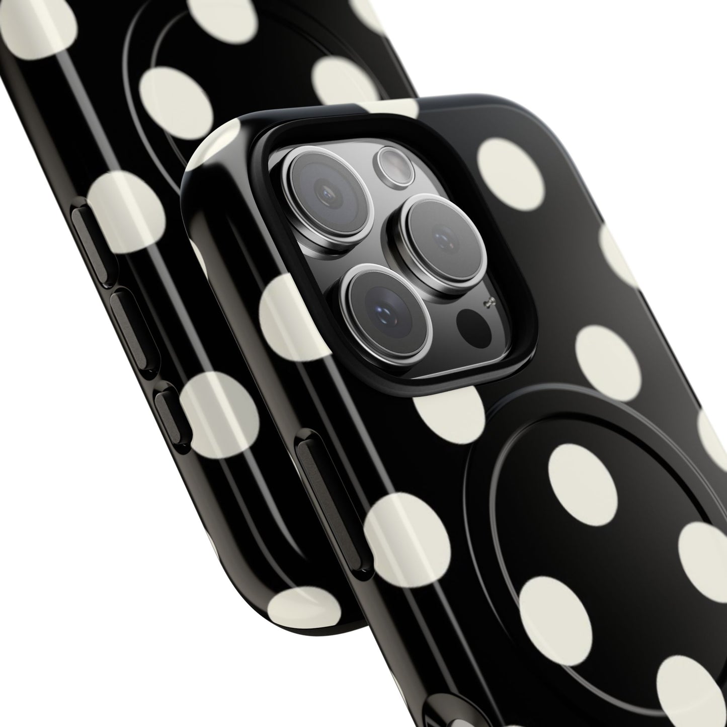 Polka Dot Tough Magnetic Phone Case — Black & White Protective MagSafe Case