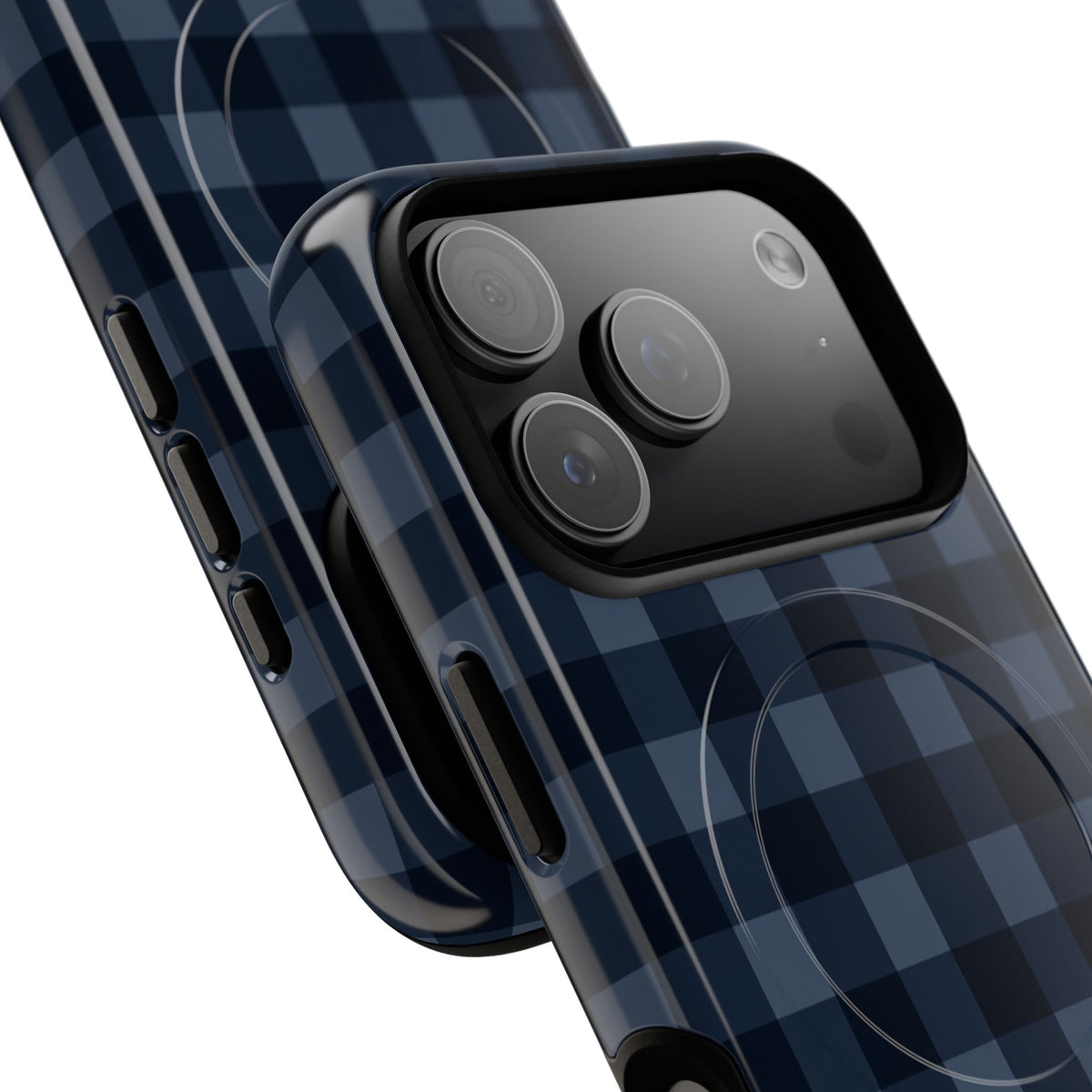 Plaid Magnetic Phone Case — Navy Buffalo Check Tough MagSafe-Compatible Case