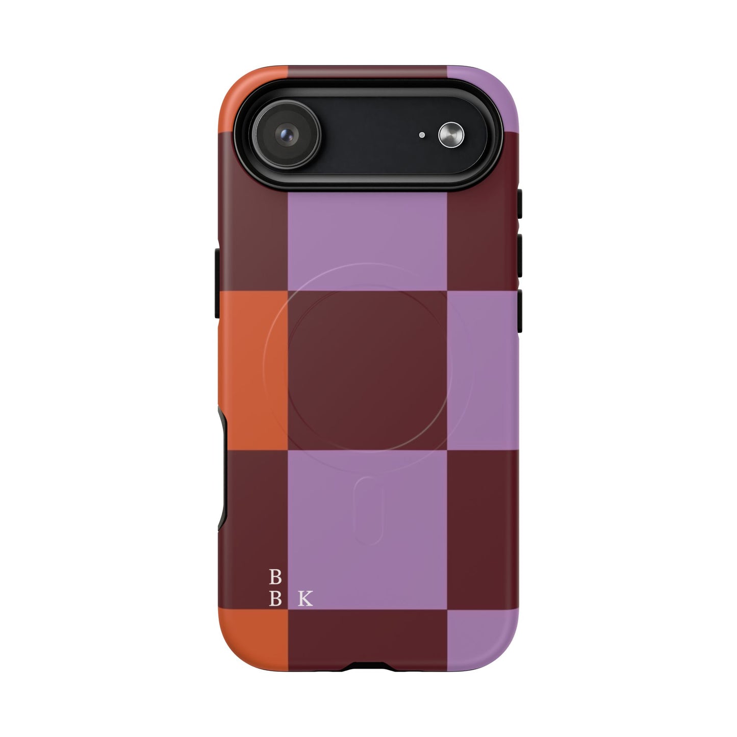 Retro Checker Magnetic Phone Case — Purple & Terracotta Geometric Protection