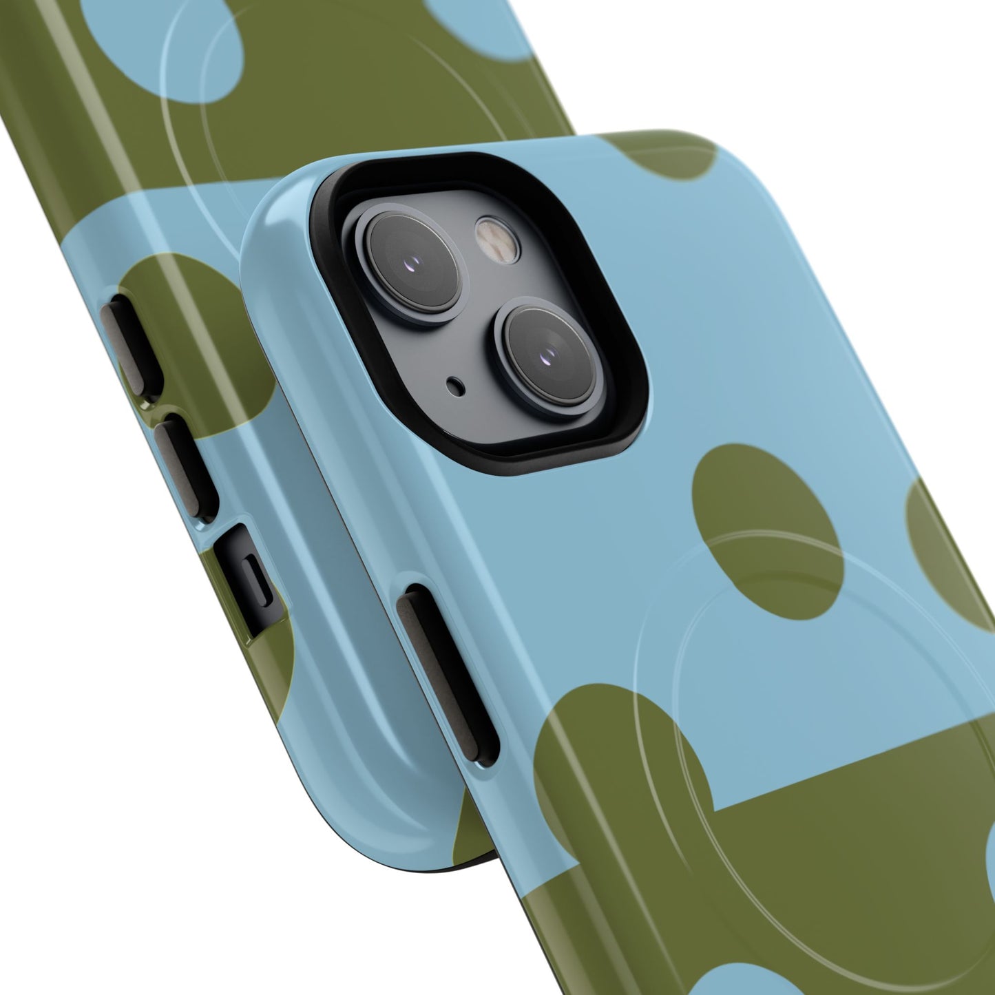 Polka Dot Magnetic Phone Case — Blue & Olive Protective Snap-On Cover