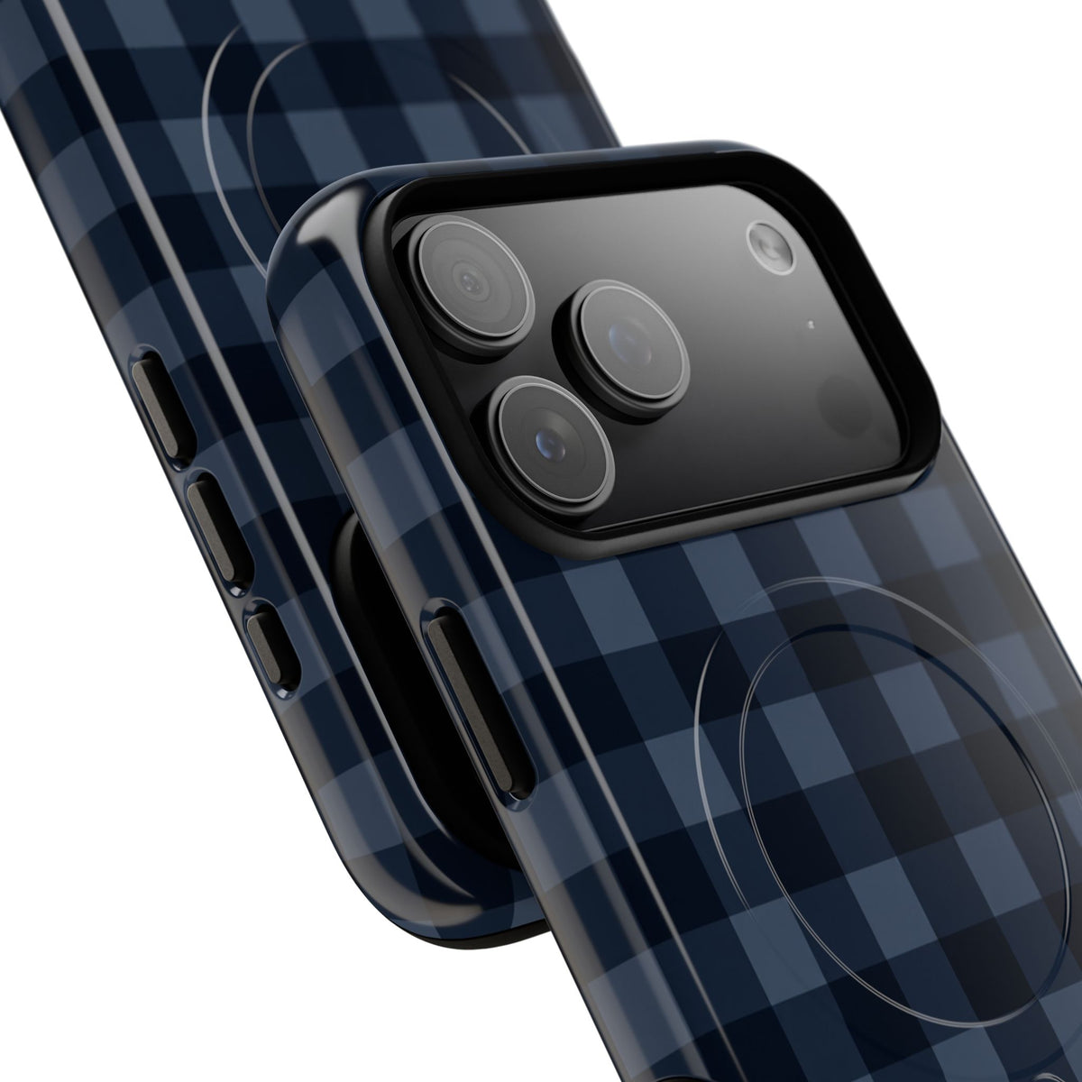 Plaid Magnetic Phone Case — Navy Buffalo Check Tough MagSafe-Compatible Case