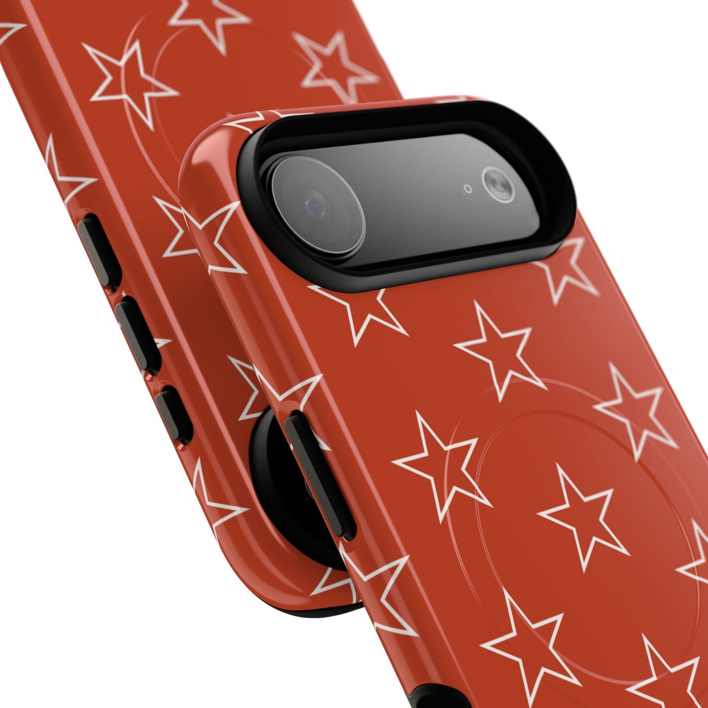 Star Pattern Tough Magnetic Phone Case — Rust Red Protective iPhone Cover