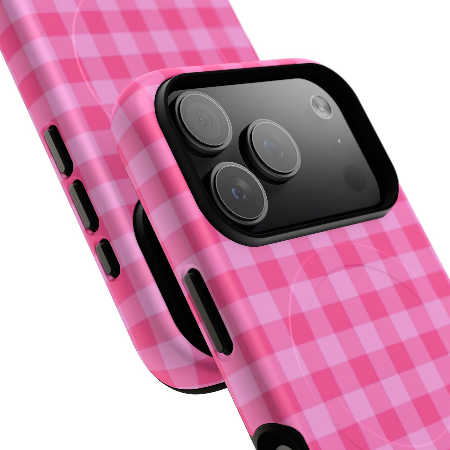 Pink Gingham Tough Magnetic Phone Case – Durable Checkered Design