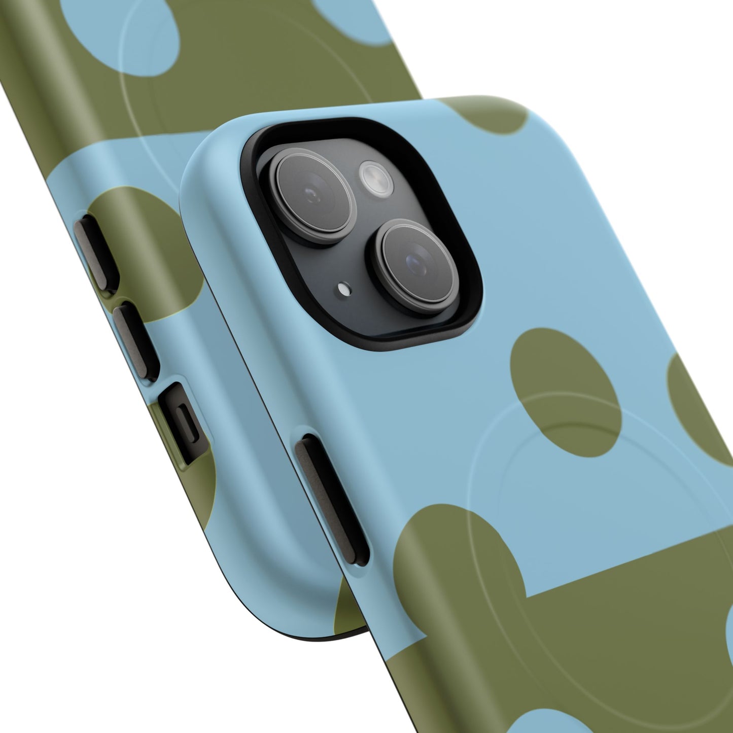 Polka Dot Magnetic Phone Case — Blue & Olive Protective Snap-On Cover